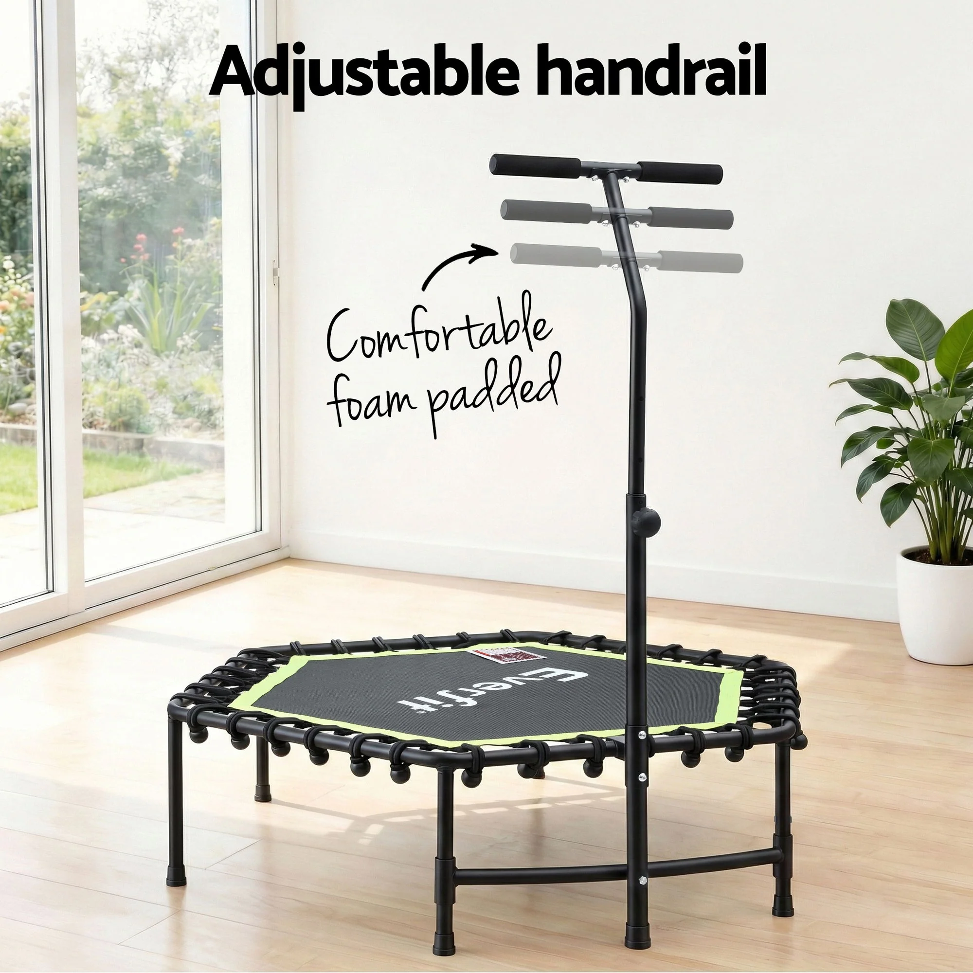 Everfit 48inch Hexagon Fitness Trampoline Rebounder Adjustable Handrail Green - Image 5
