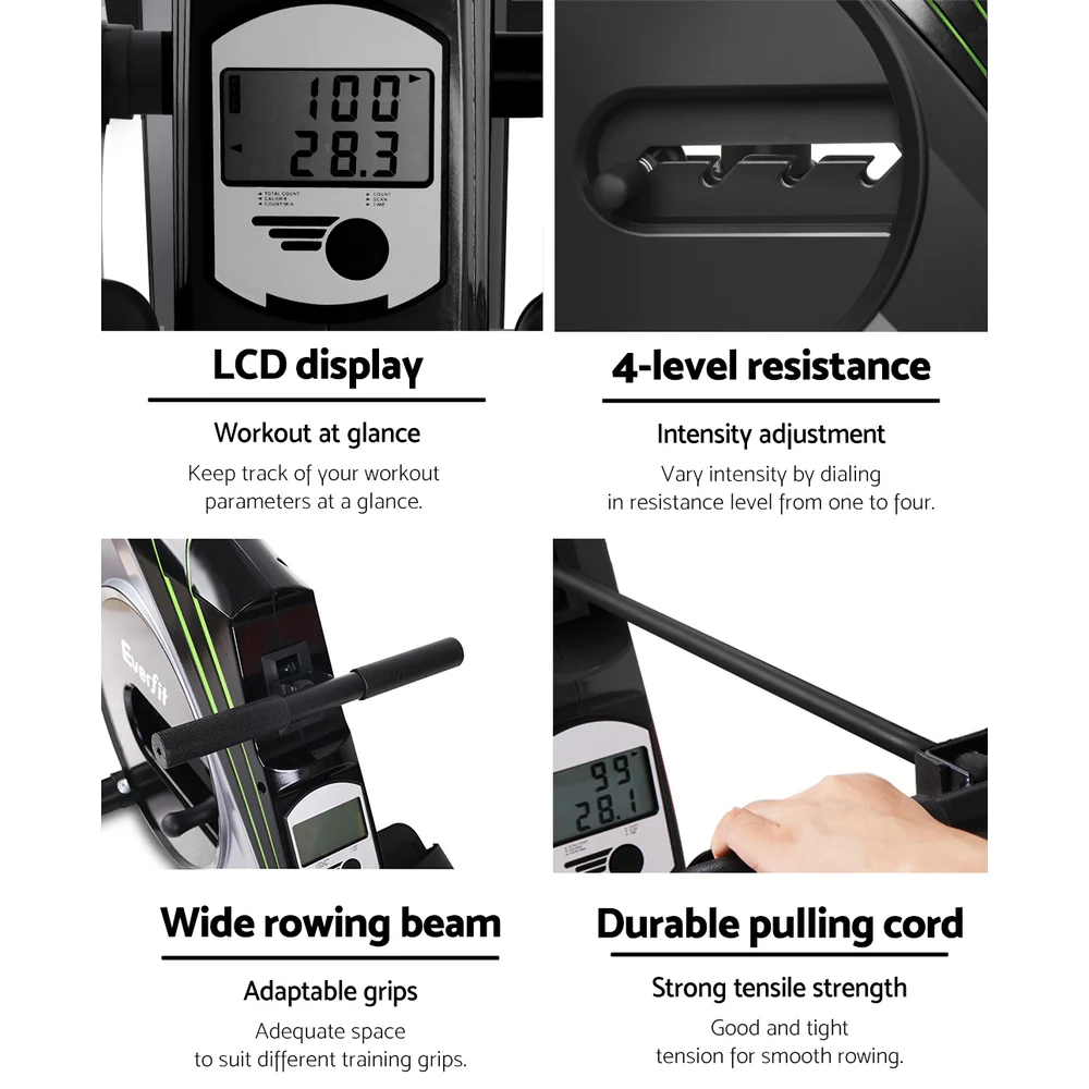 Everfit Rowing Machine Rower Elastic Rope Resistance Fitness Home Cardio Silver - Image 5