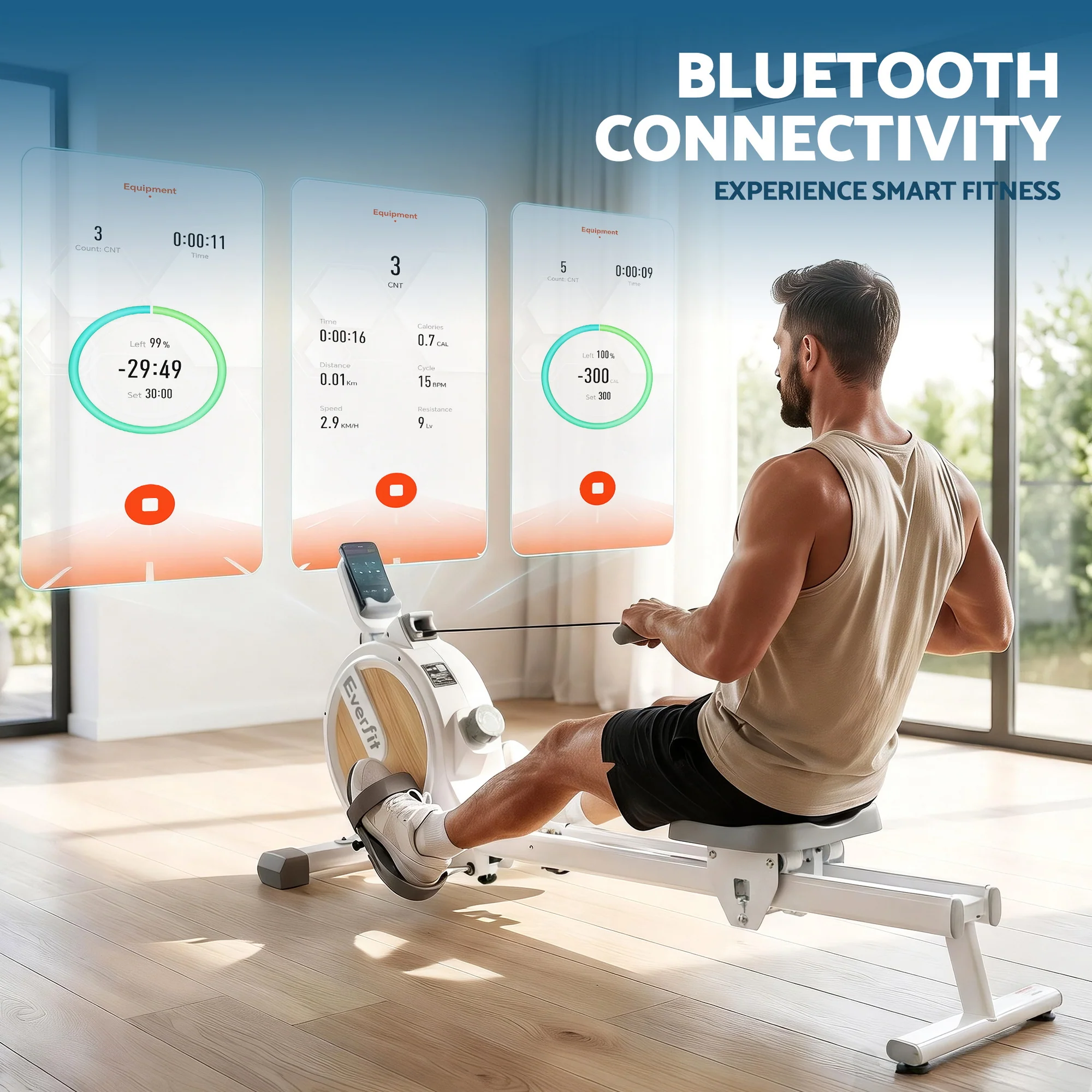 Everfit Rowing Machine for Home Magnetic Rowing Machine App Compatible Quiet Exercise Equipment White - Image 4