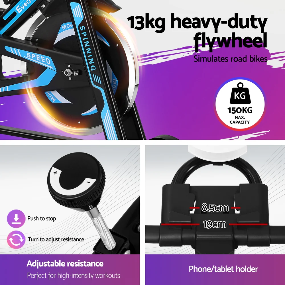 Everfit Spin Bike Magnetic Exercise Bike 13KG Flywheel Fitness 150kg capacity - Image 6