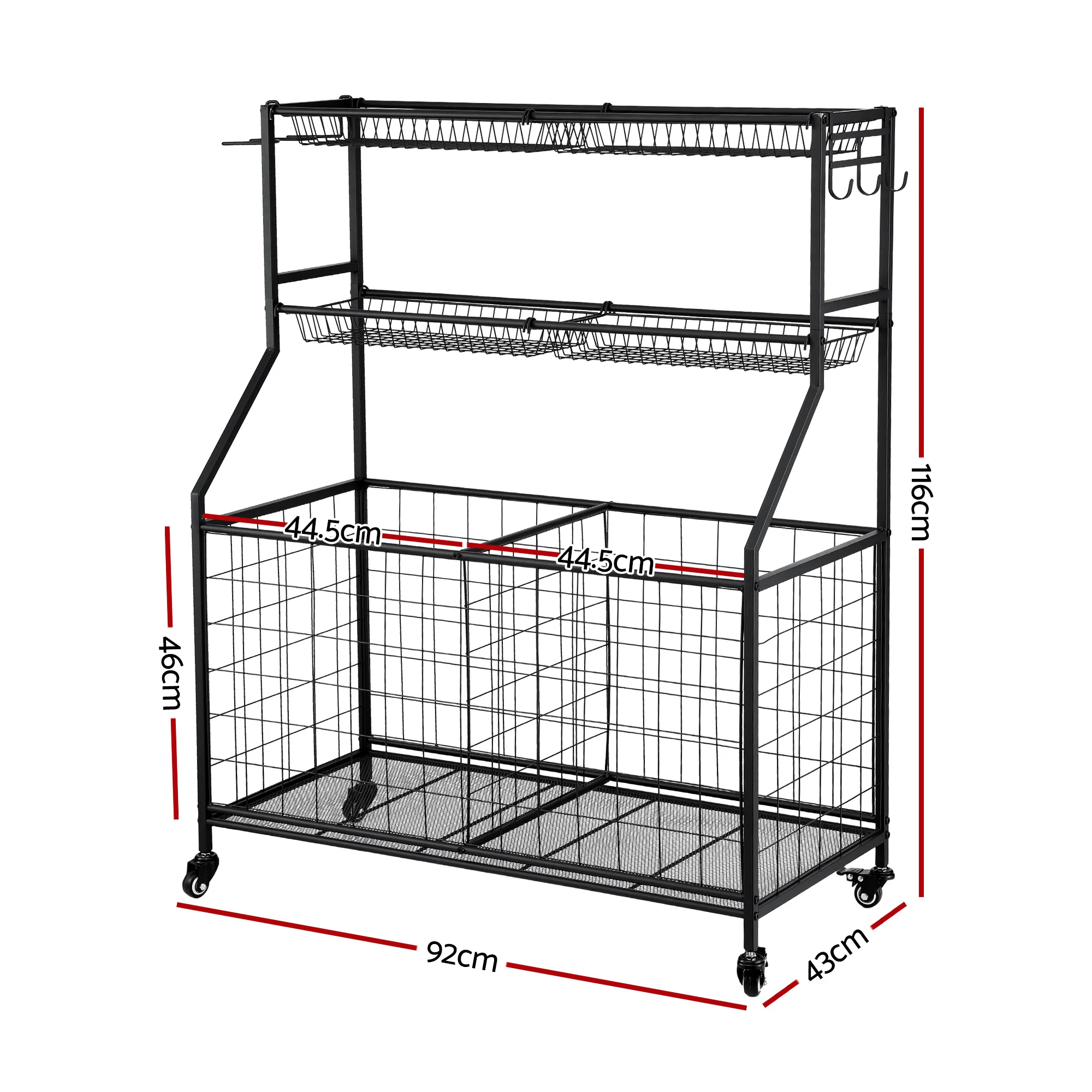 Everfit Sports Equipment Organizer Storage with Wheels Multi-Sport Garage Gym Black - Image 2