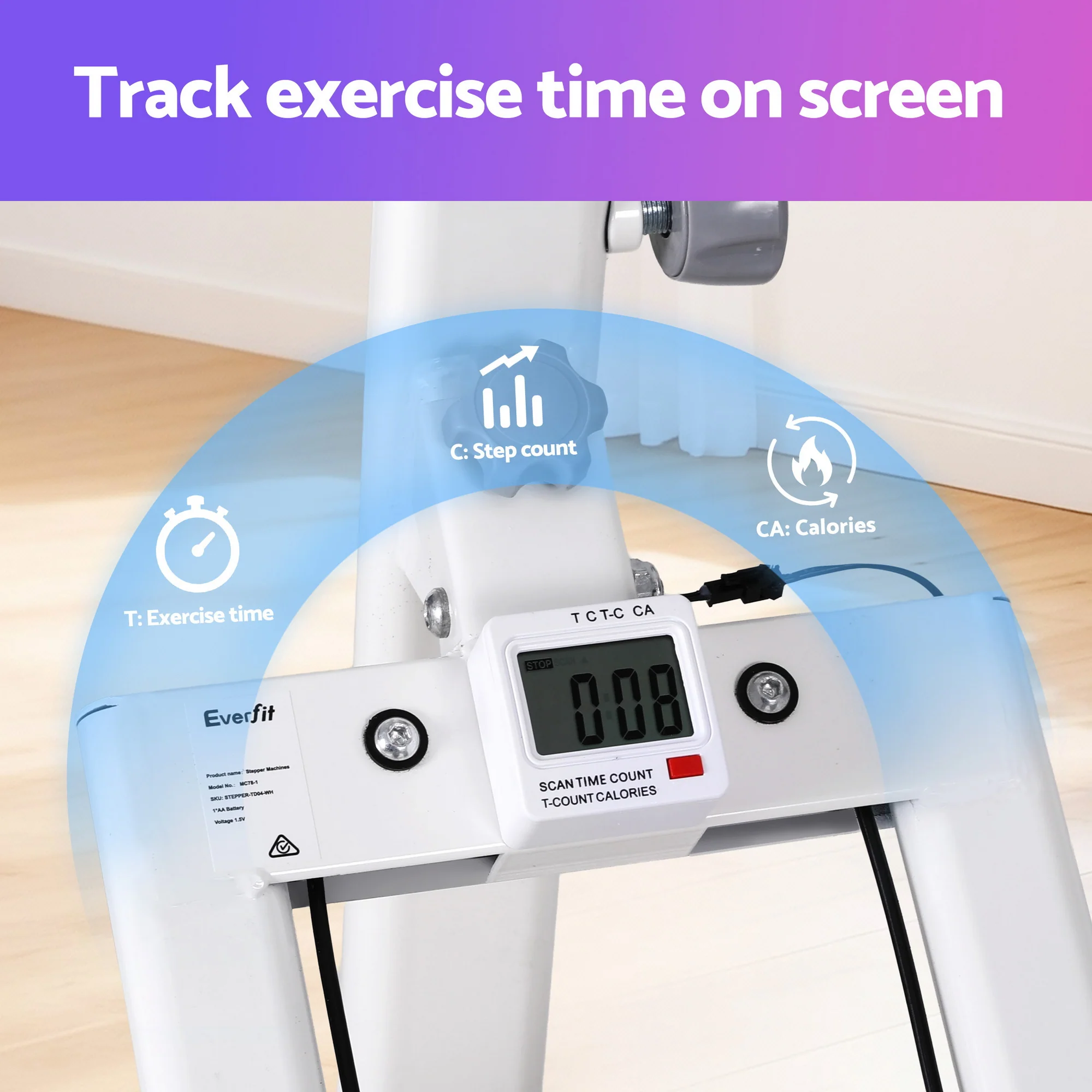 Everfit Step Machine Stair Climber for Home Gym Exercise Foldable LED Display Adjustable Handlebar - Image 5