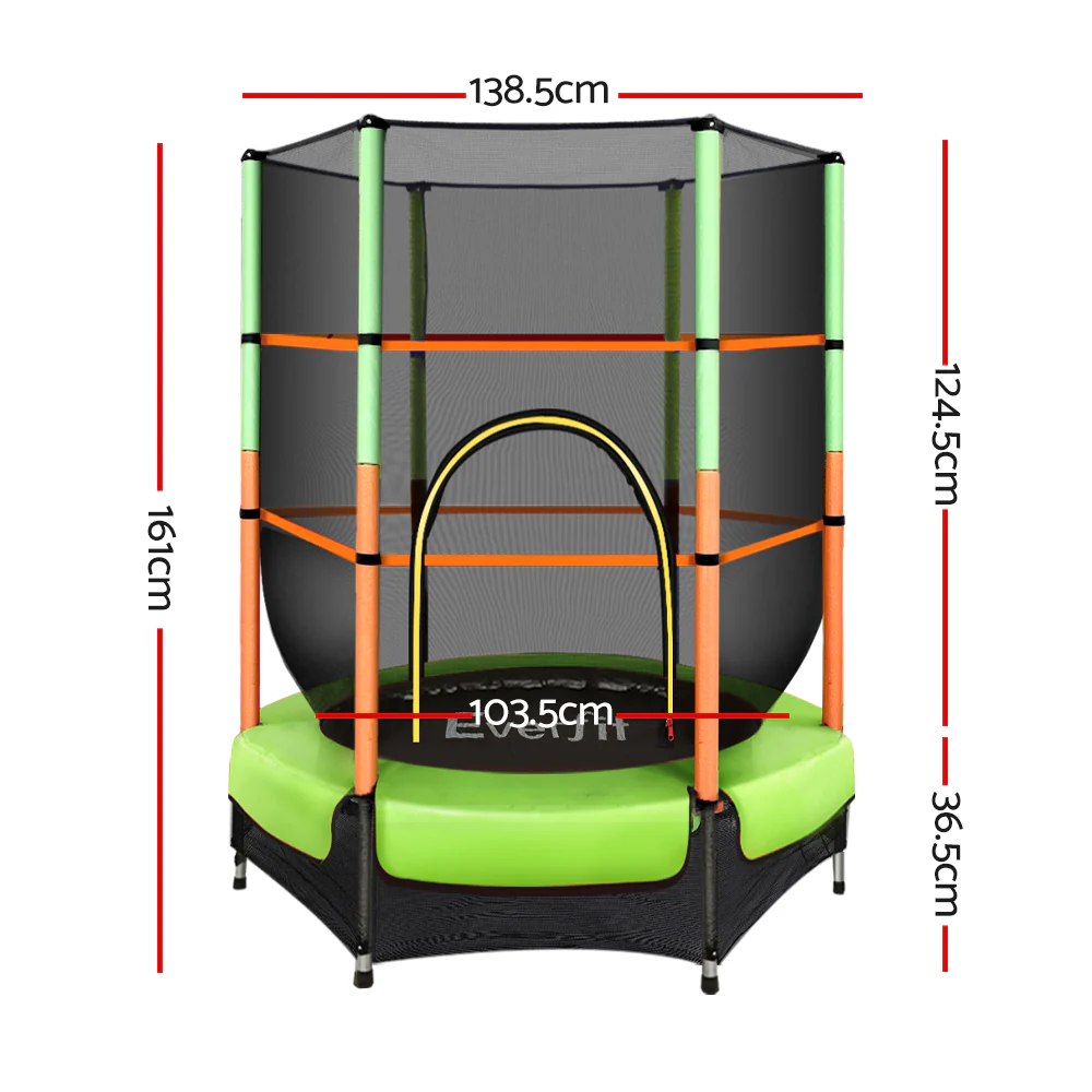 Everfit 4.5FT Trampoline for Kids w/ Enclosure Safety Net Rebounder Gift Green - Image 2