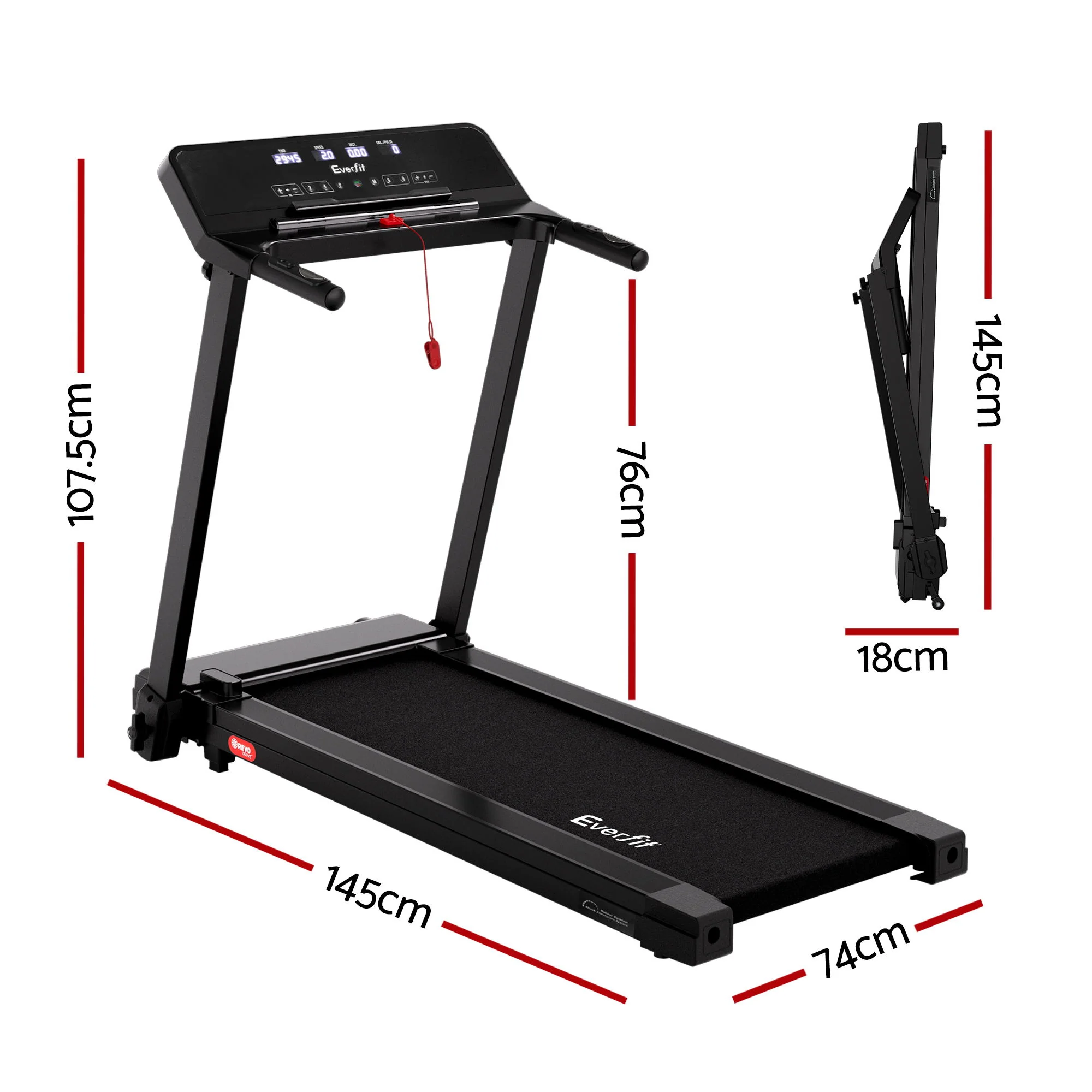 Everfit Treadmill Electric Home Gym Fitness Exercise Knob Foldable 420mm Black - Image 2