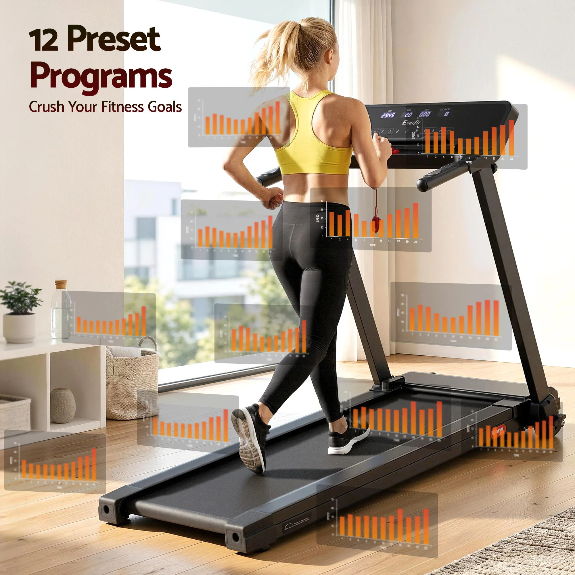 Everfit Treadmill Electric Home Gym Fitness Exercise Knob Foldable 420mm Black - Image 4