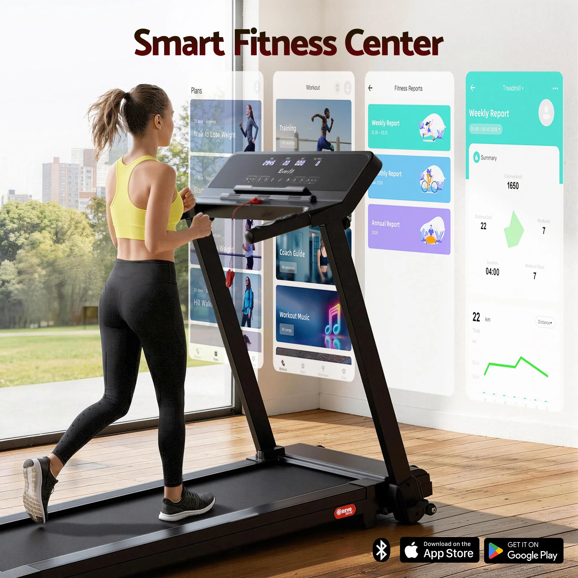 Everfit Treadmill Electric Home Gym Fitness Exercise Knob Foldable 420mm Black - Image 6