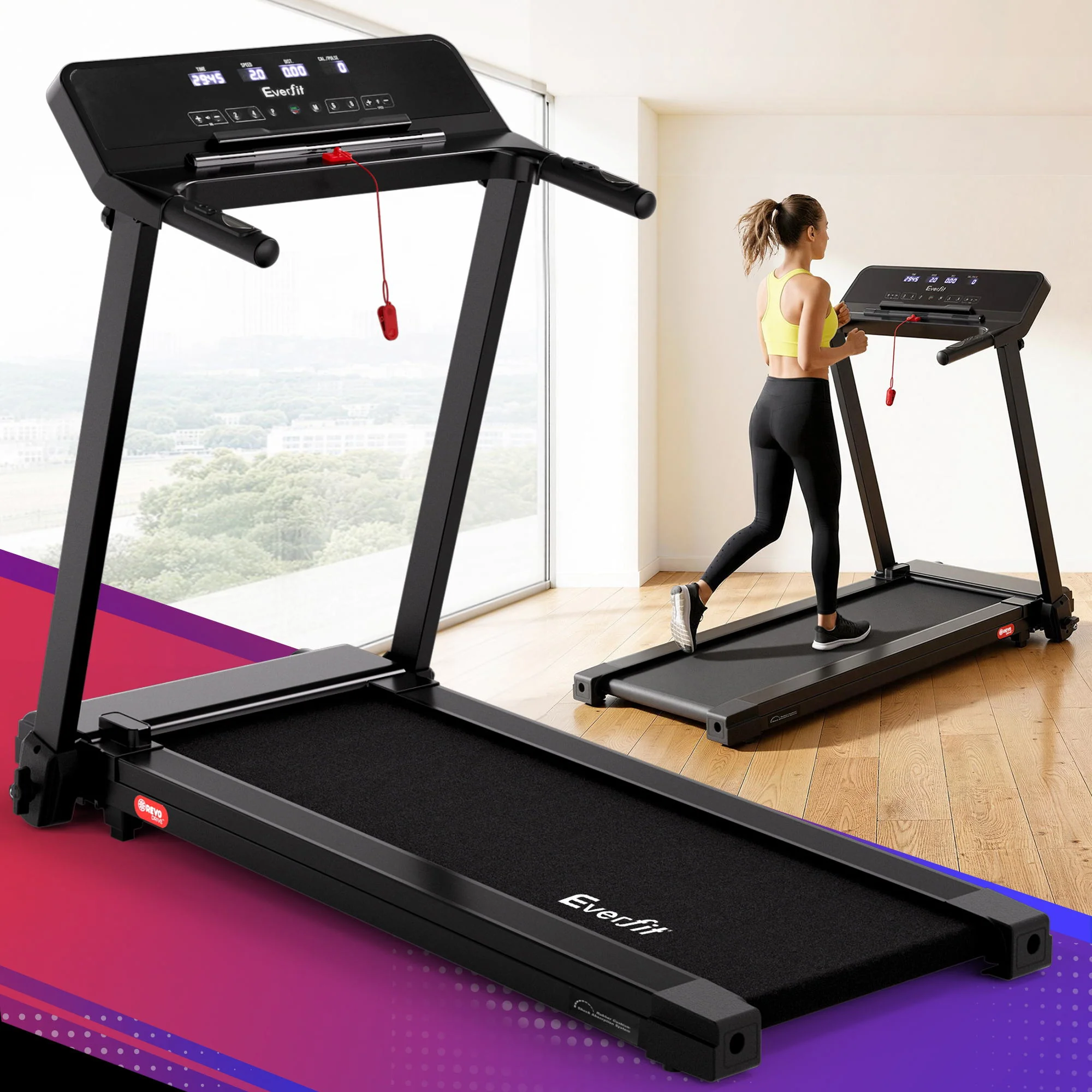 Everfit Treadmill Electric Home Gym Fitness Exercise Knob Foldable 420mm Black - Image 8