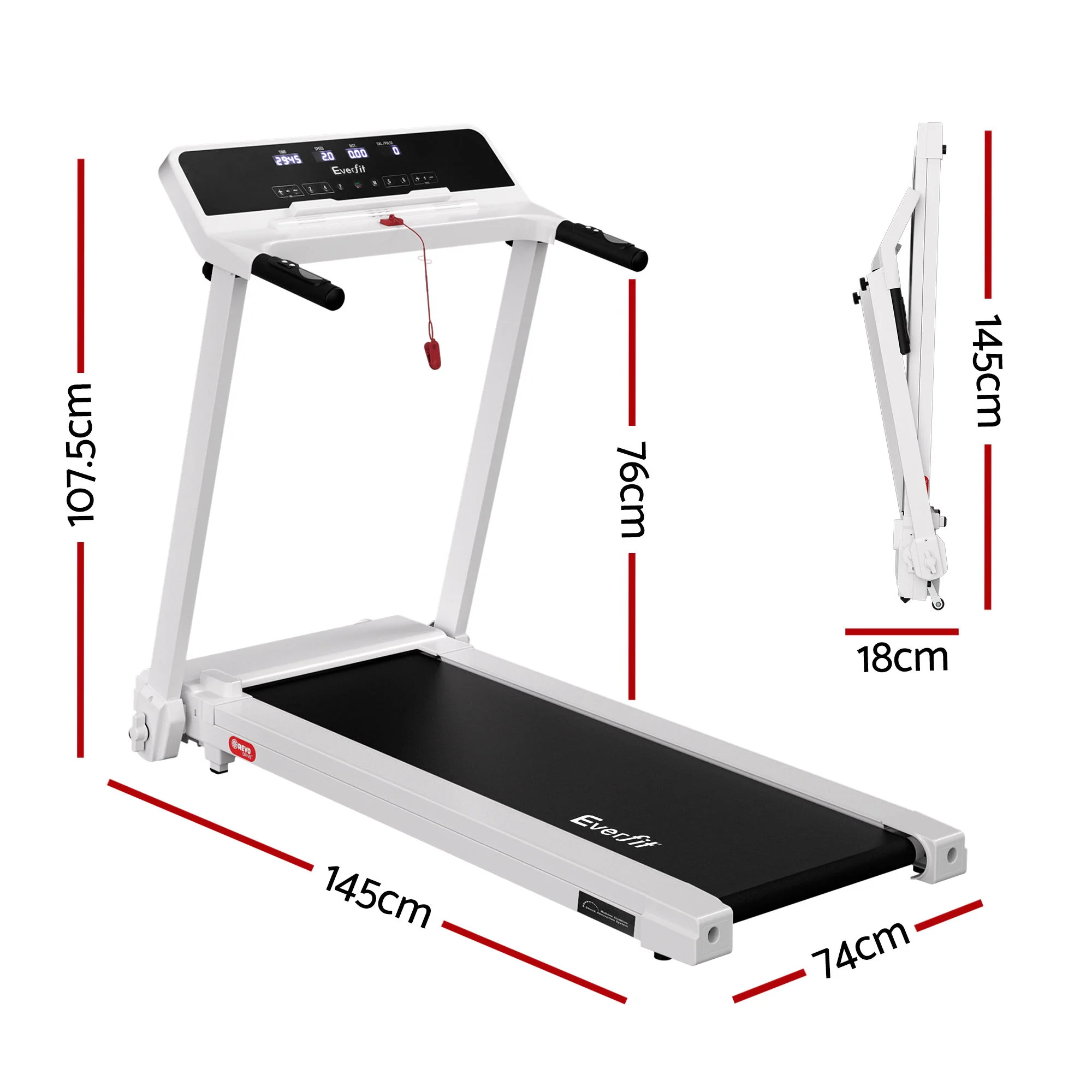 Everfit Treadmill Electric Home Gym Fitness Exercise Knob Foldable 420mm White - Image 2
