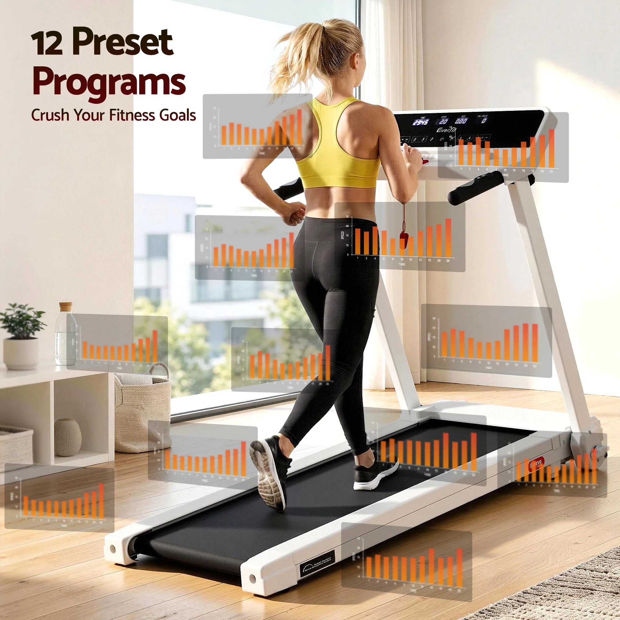 Everfit Treadmill Electric Home Gym Fitness Exercise Knob Foldable 420mm White - Image 4