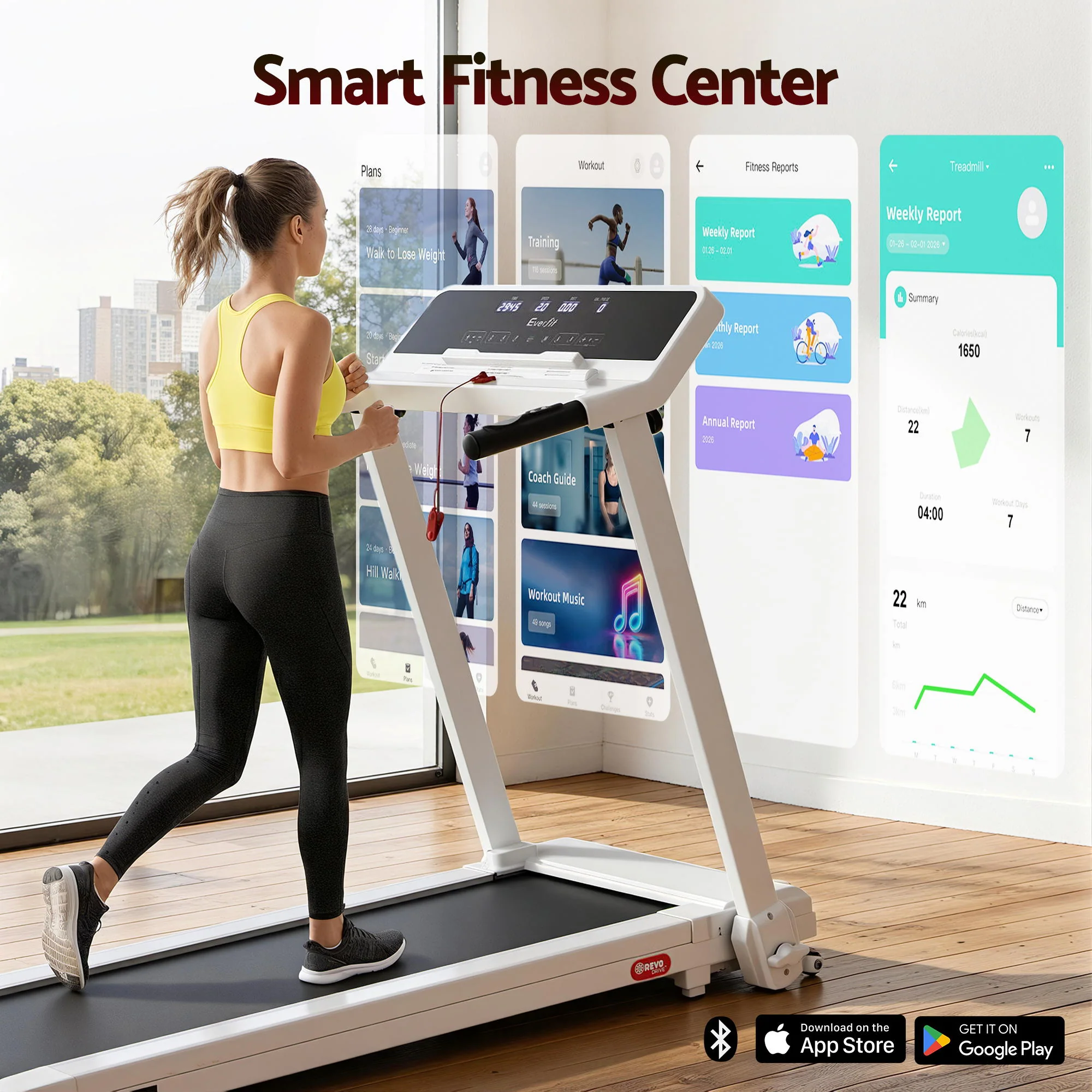 Everfit Treadmill Electric Home Gym Fitness Exercise Knob Foldable 420mm White - Image 6