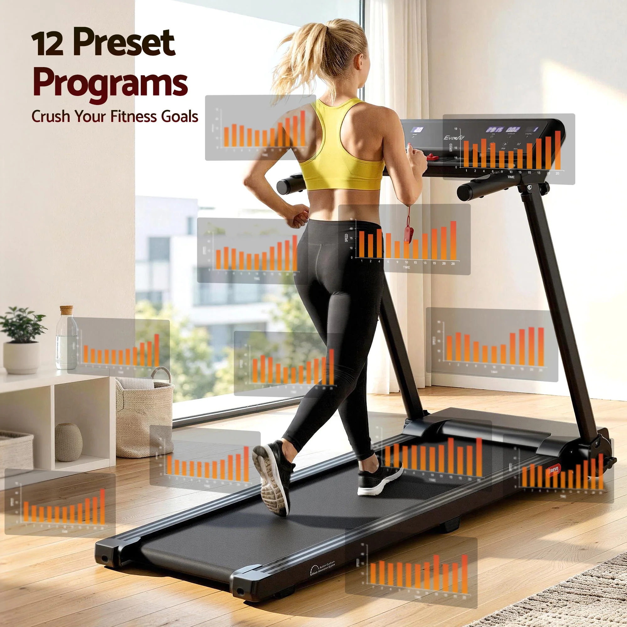 Everfit Treadmill Electric Home Gym Fitness Exercise Knob Foldable 450mm Black - Image 4