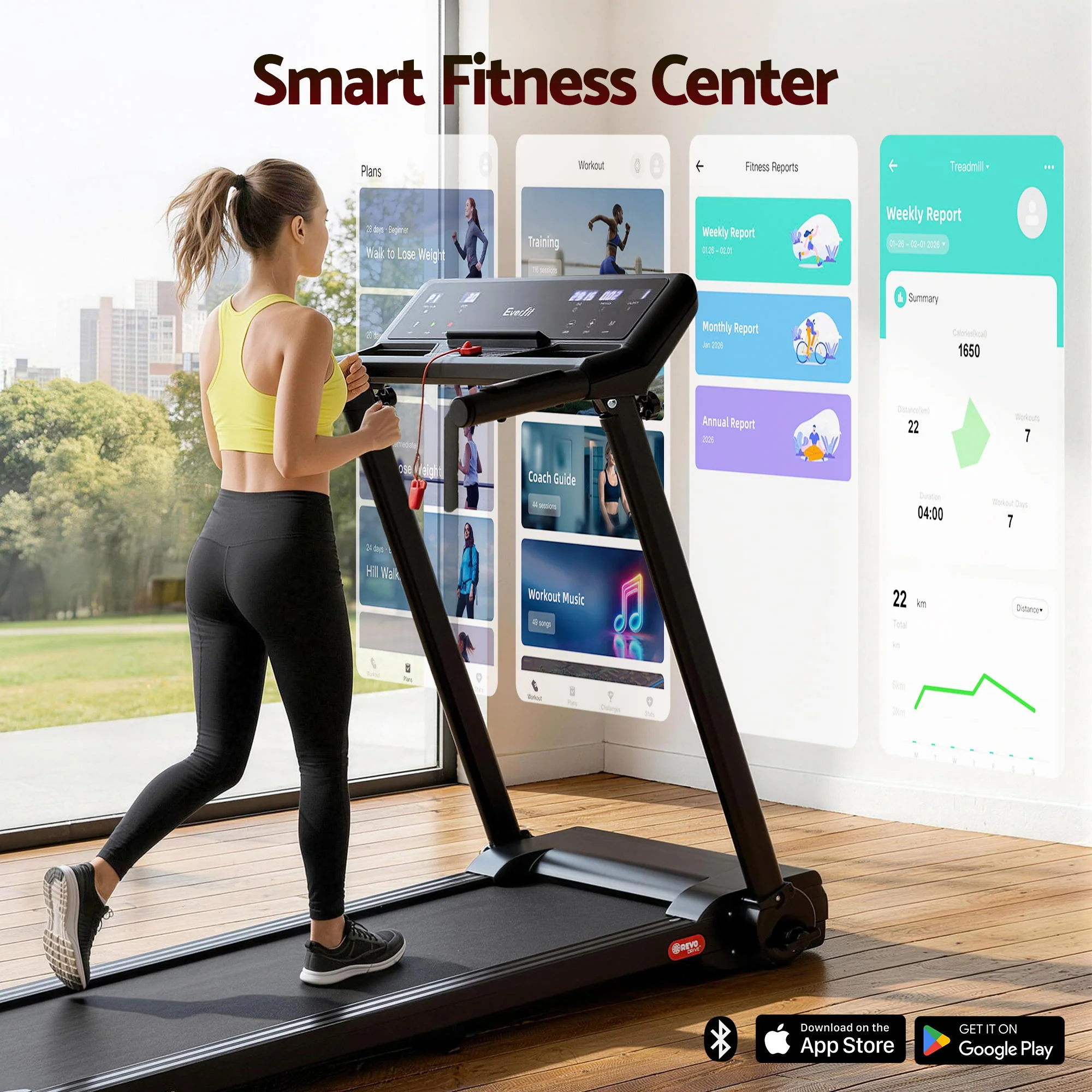 Everfit Treadmill Electric Home Gym Fitness Exercise Knob Foldable 450mm Black - Image 6