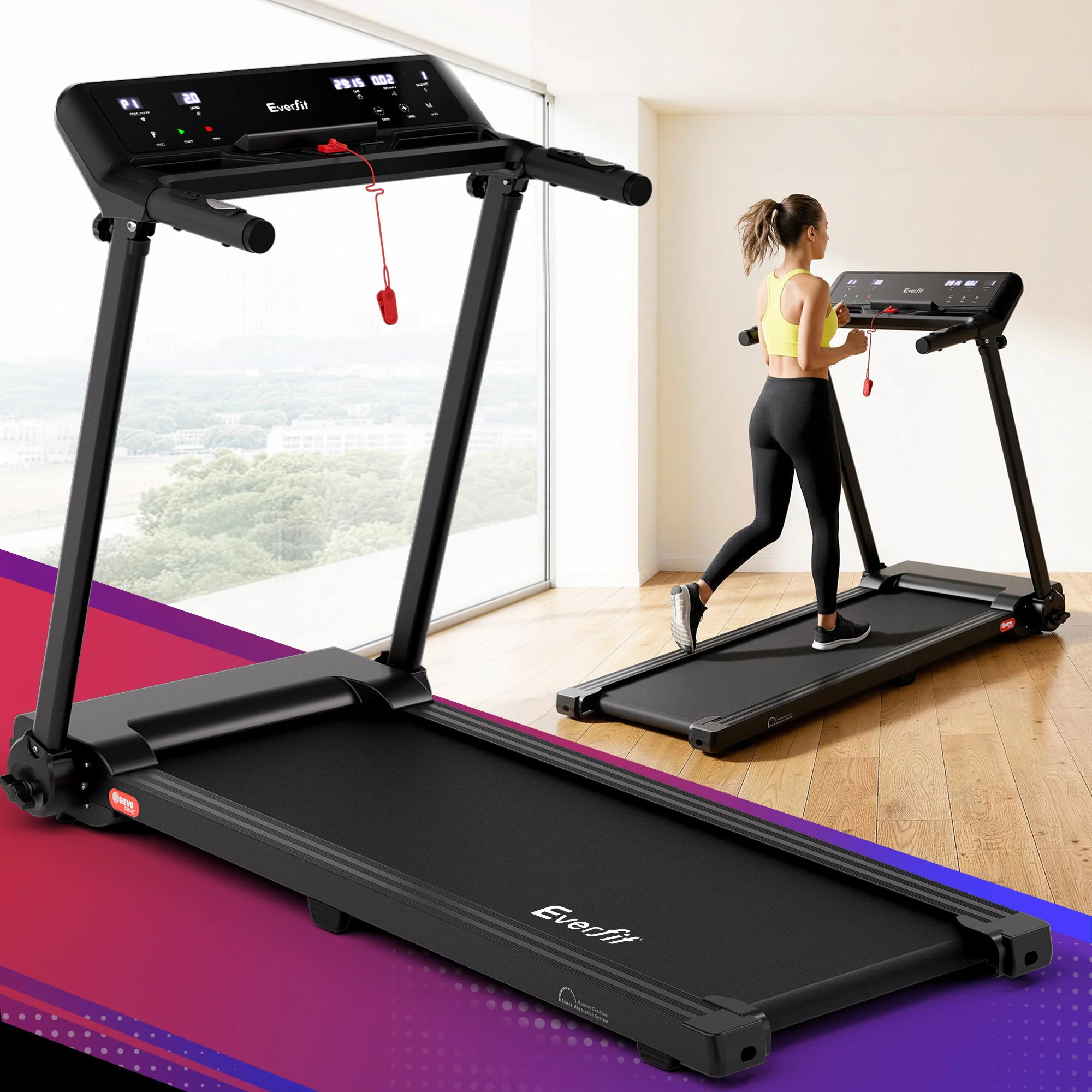 Everfit Treadmill Electric Home Gym Fitness Exercise Knob Foldable 450mm Black - Image 8