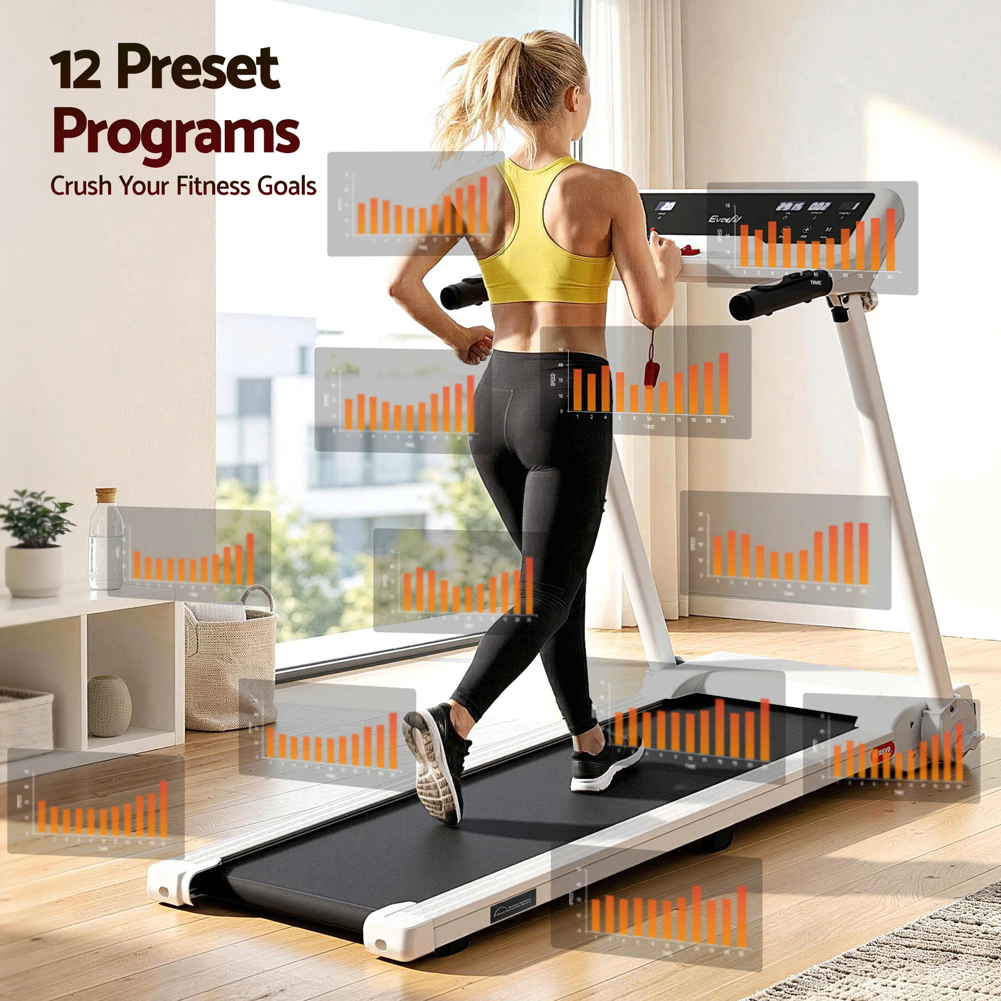Everfit Treadmill Electric Home Gym Fitness Exercise Knob Foldable 450mm White - Image 4