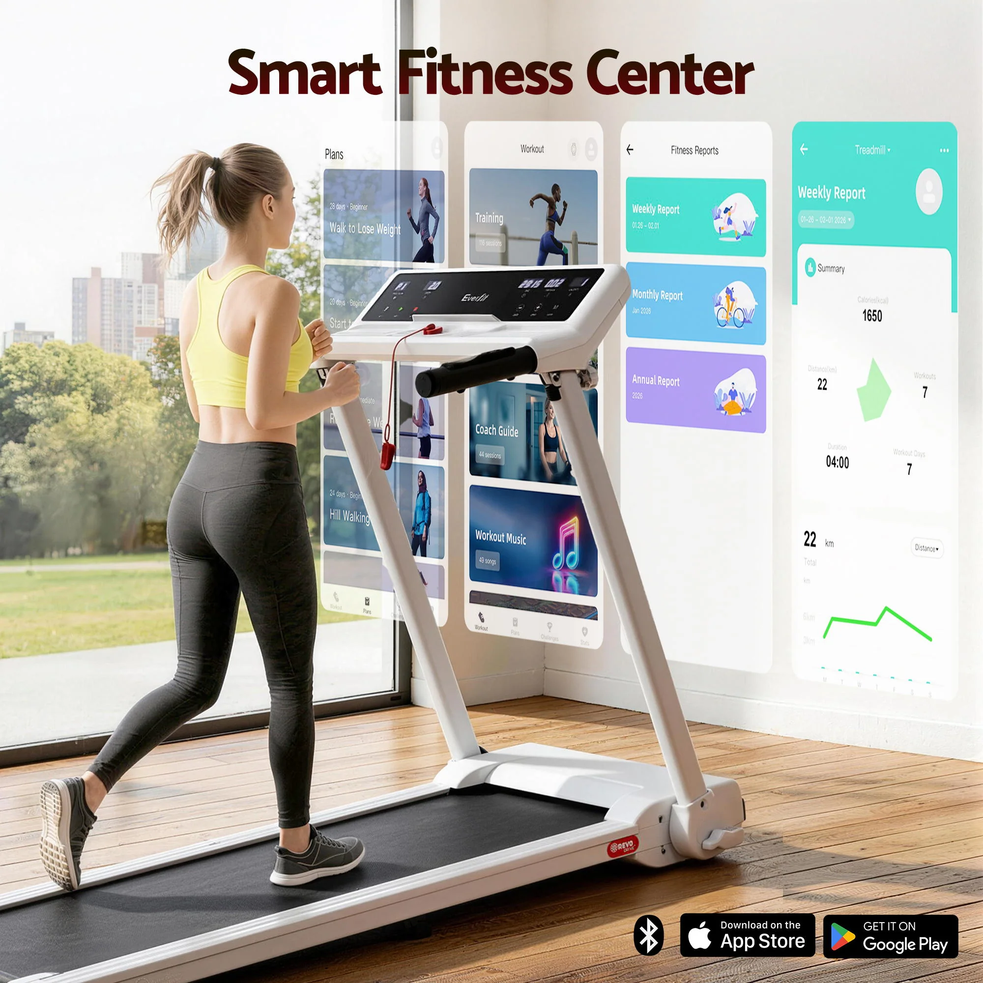Everfit Treadmill Electric Home Gym Fitness Exercise Knob Foldable 450mm White - Image 6