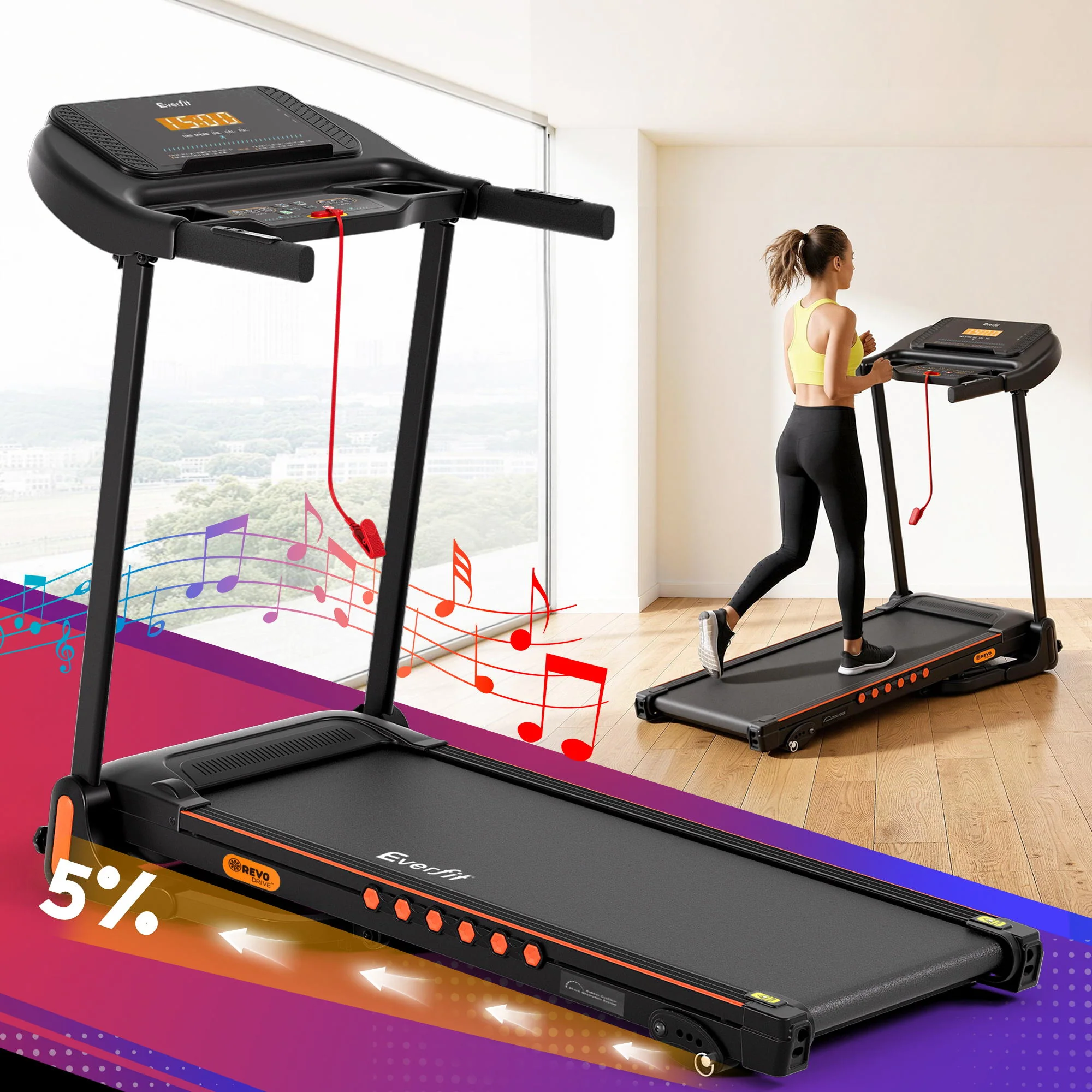 Everfit Treadmill Electric Home Gym Fitness Exercise Equipment Incline 390mm - Image 8