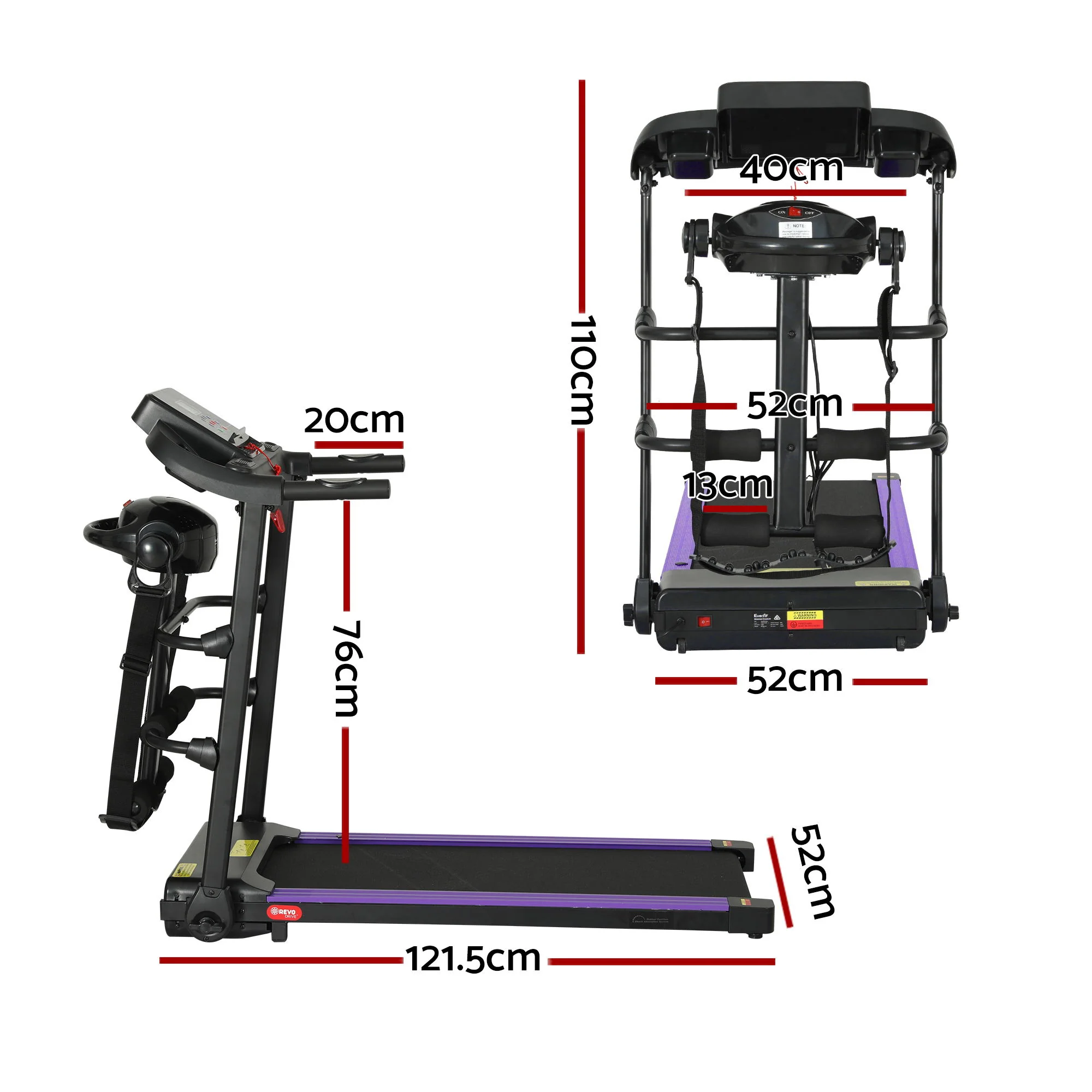 Everfit Treadmill Electric Home Gym Fitness Exercise Machine w/ Massager 400mm - Image 2