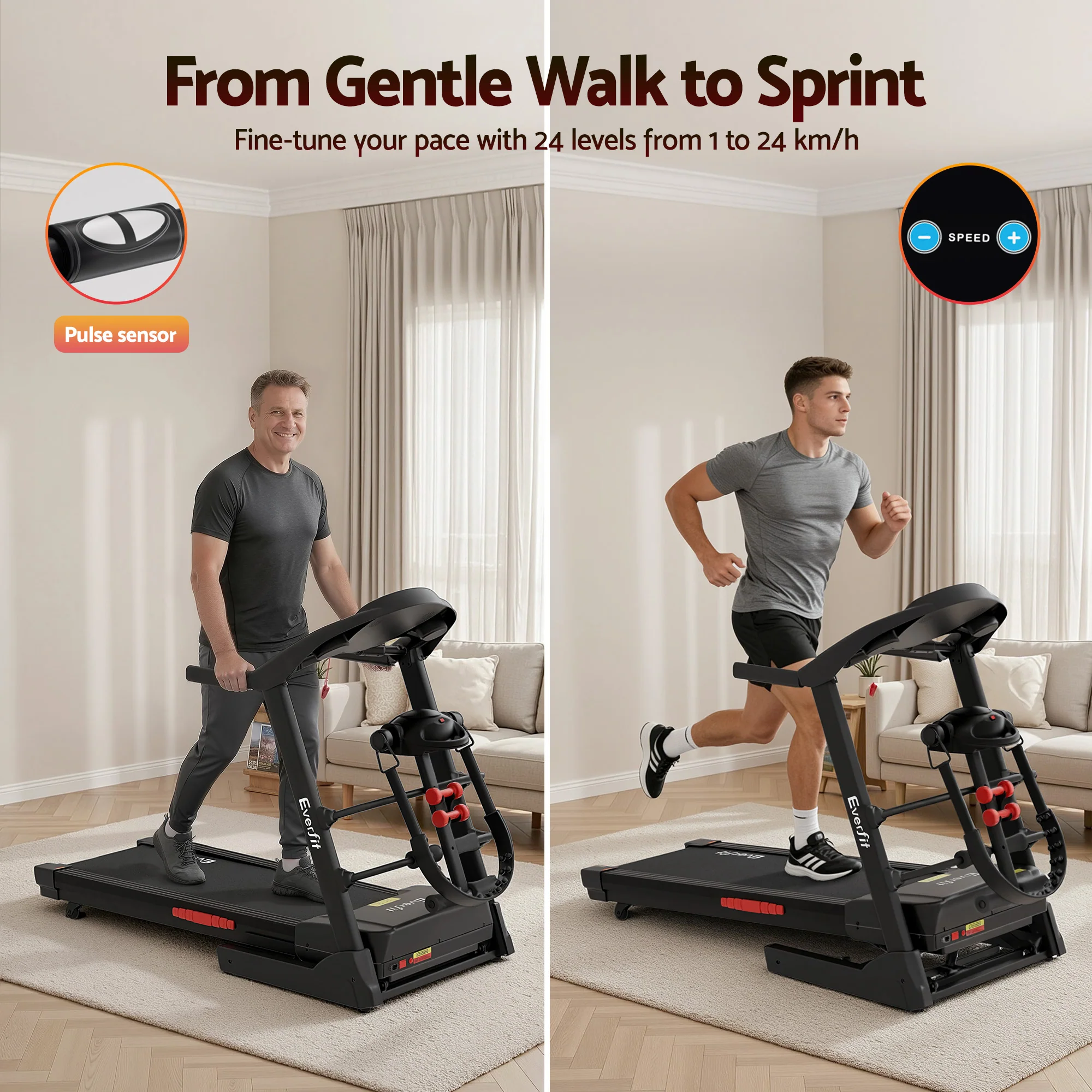 Everfit Treadmill Electric Home Gym Fitness Exercise Machine w/ Massager 480mm - Image 4