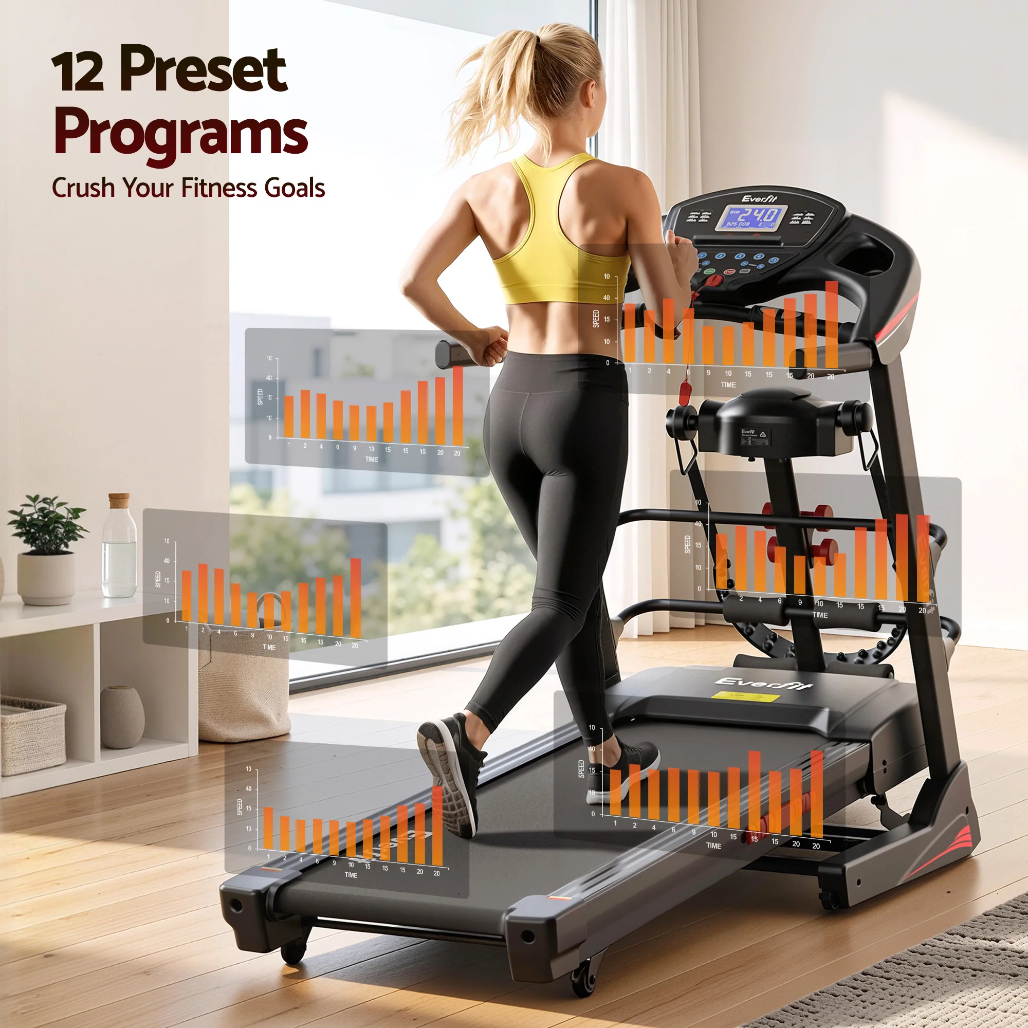 Everfit Treadmill Electric Home Gym Fitness Exercise Machine w/ Massager 480mm - Image 5