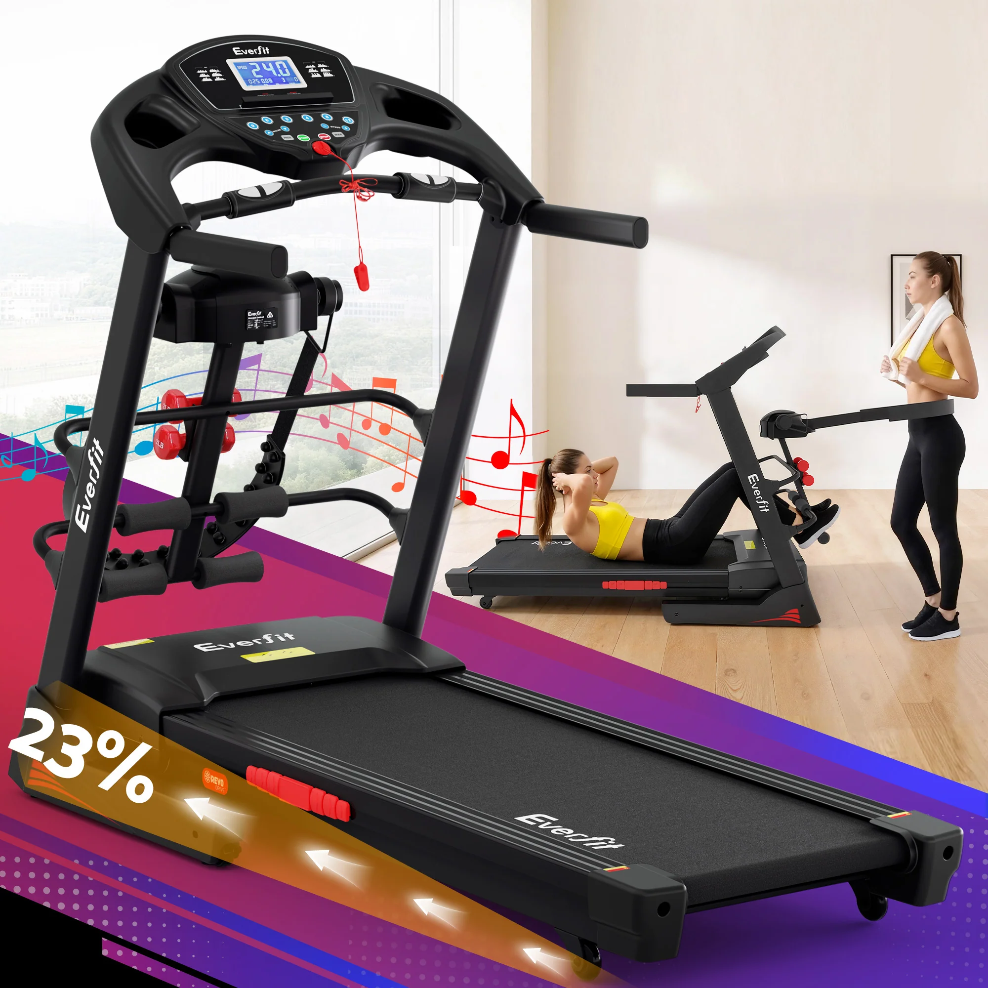 Everfit Treadmill Electric Home Gym Fitness Exercise Machine w/ Massager 480mm - Image 8