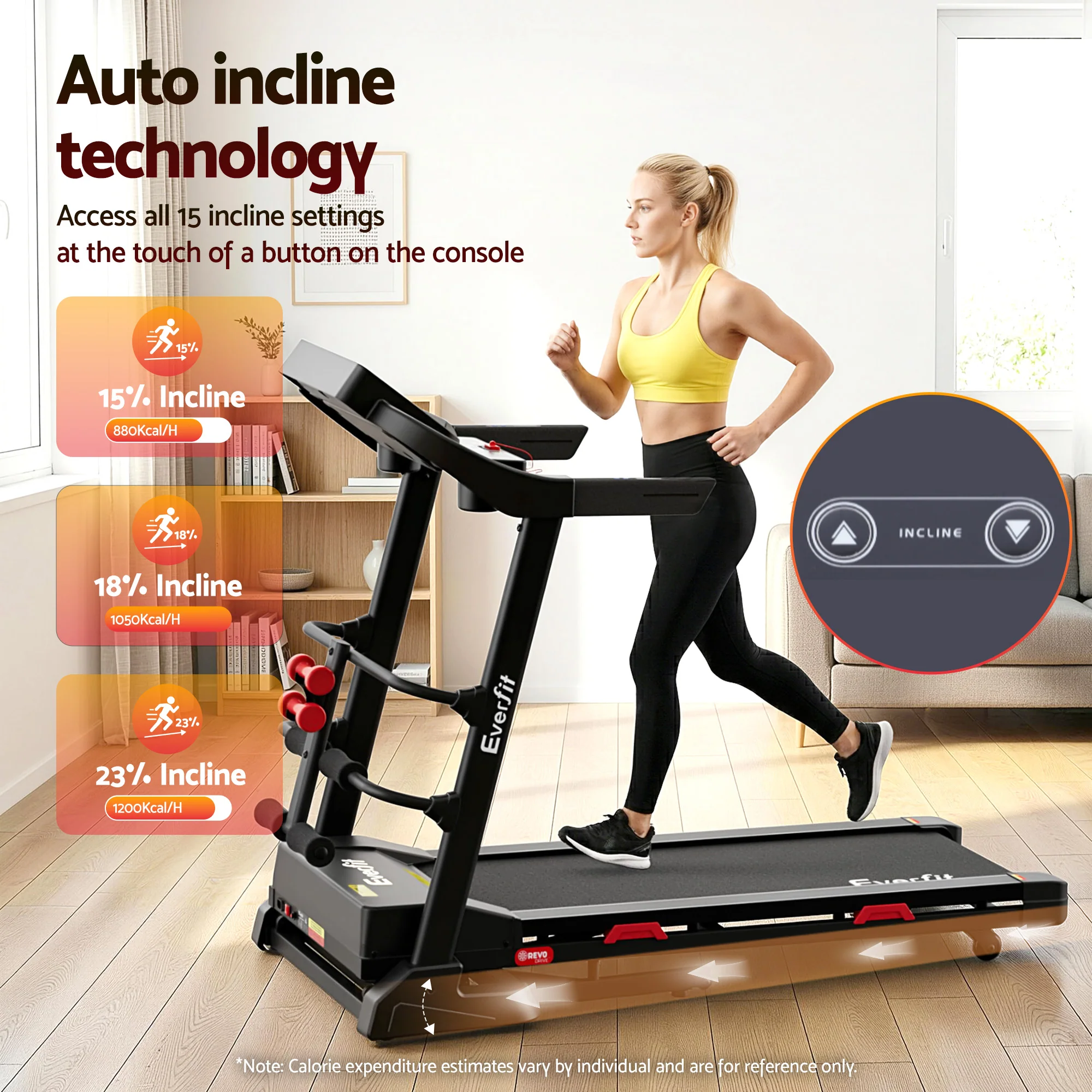 Everfit Treadmill Electric Home Gym Fitness Exercise Machine w/ Sit Up Bar 450mm - Image 3