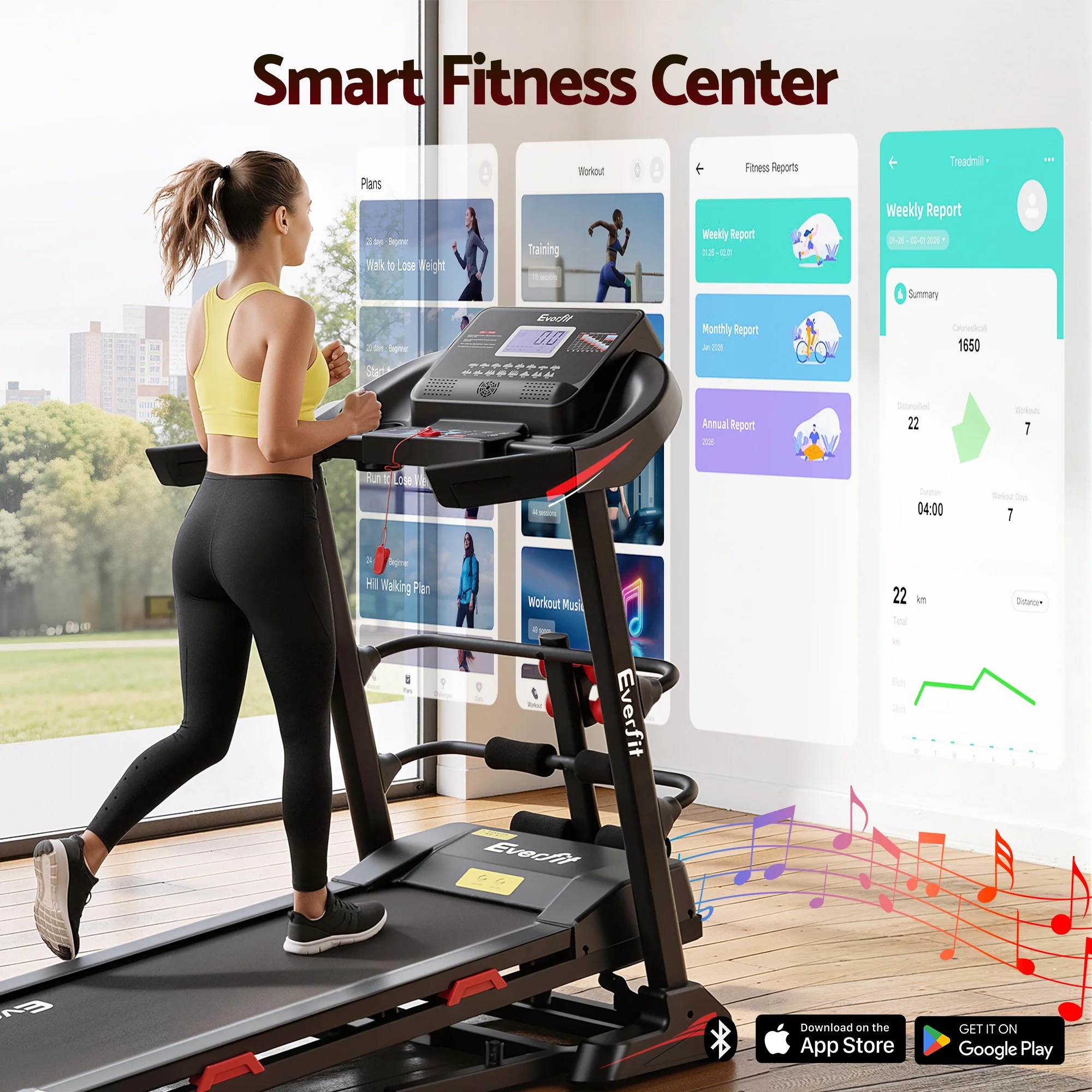Everfit Treadmill Electric Home Gym Fitness Exercise Machine w/ Sit Up Bar 450mm - Image 6