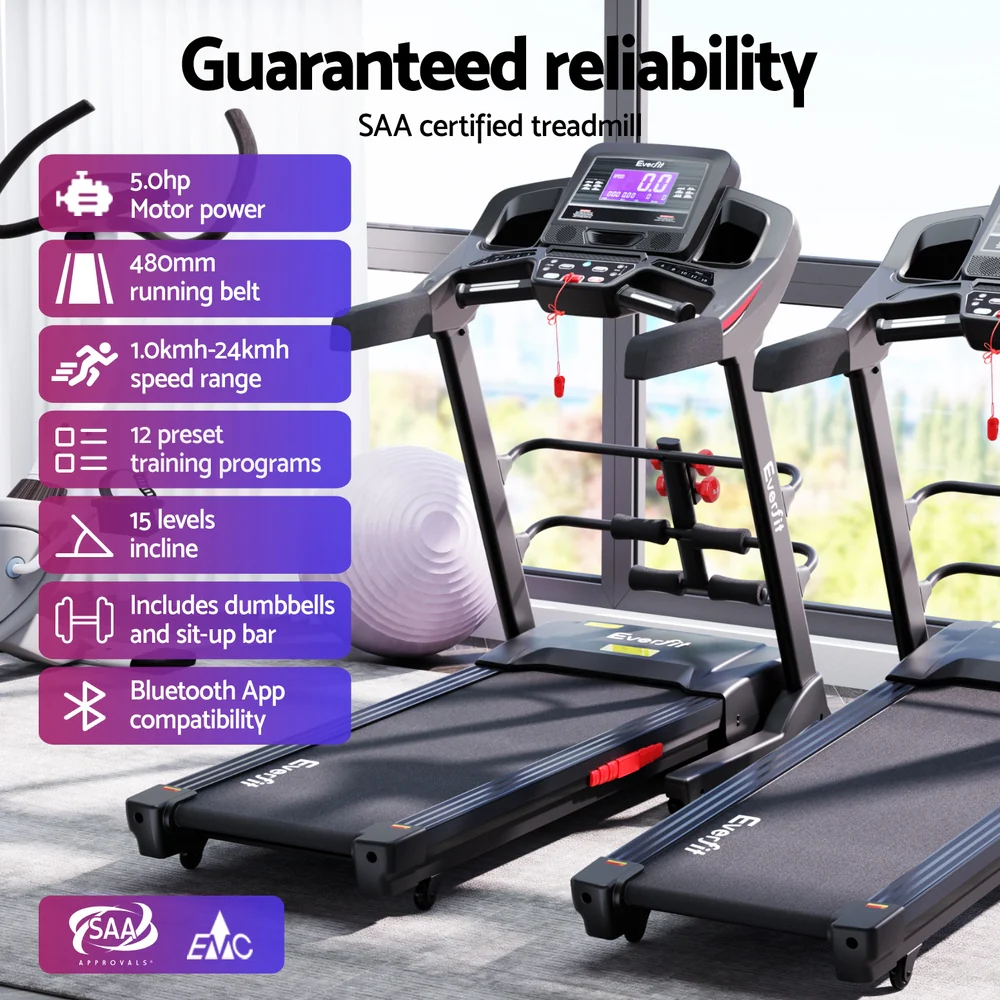 Everfit Treadmill Electric Home Gym Fitness Exercise Machine w/ Sit Up Bar 480mm-Black, red - Image 4