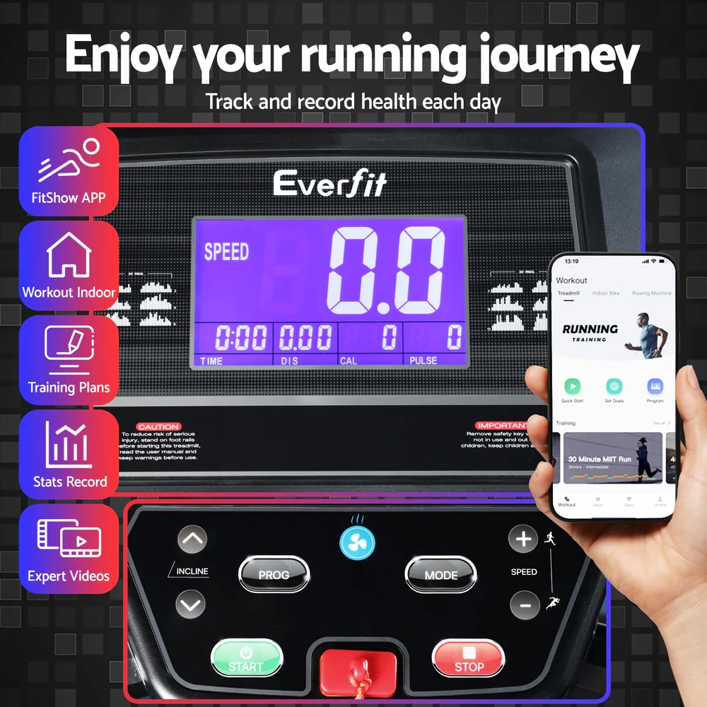 Everfit Treadmill Electric Home Gym Fitness Exercise Machine w/ Sit Up Bar 480mm-Black, red - Image 5