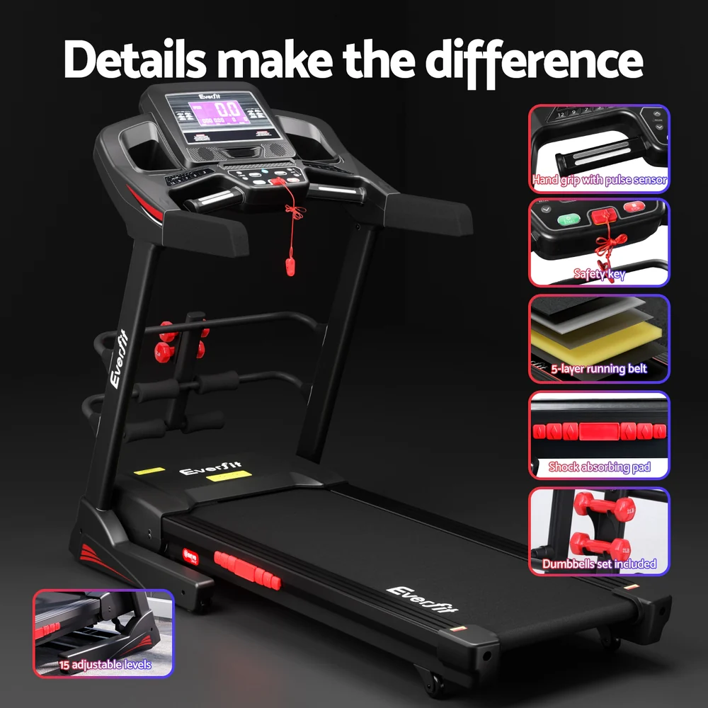Everfit Treadmill Electric Home Gym Fitness Exercise Machine w/ Sit Up Bar 480mm-Black, red - Image 6