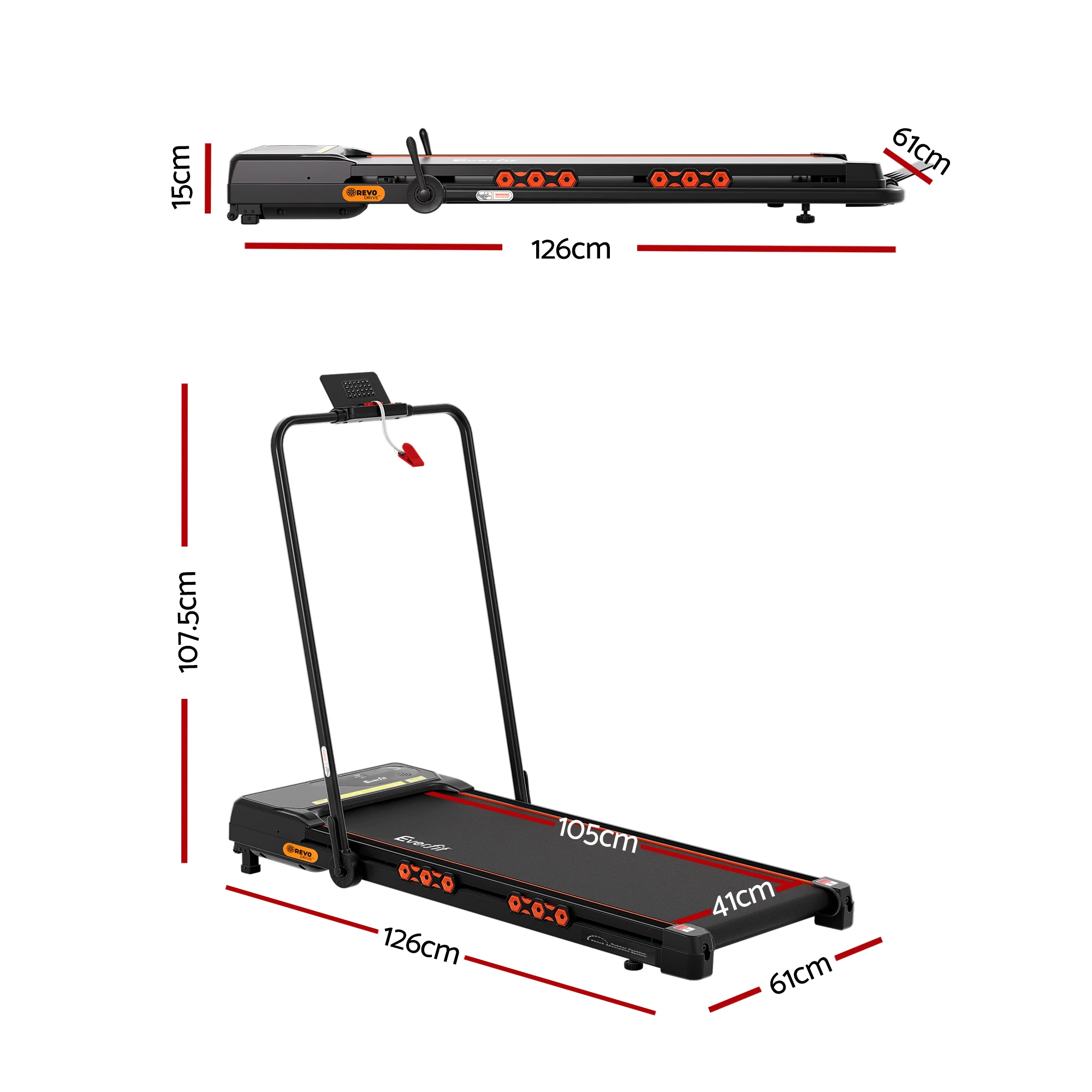 Everfit Treadmill Electric Walking Pad Auto Incline Foldable for Home Gym Black - Image 2