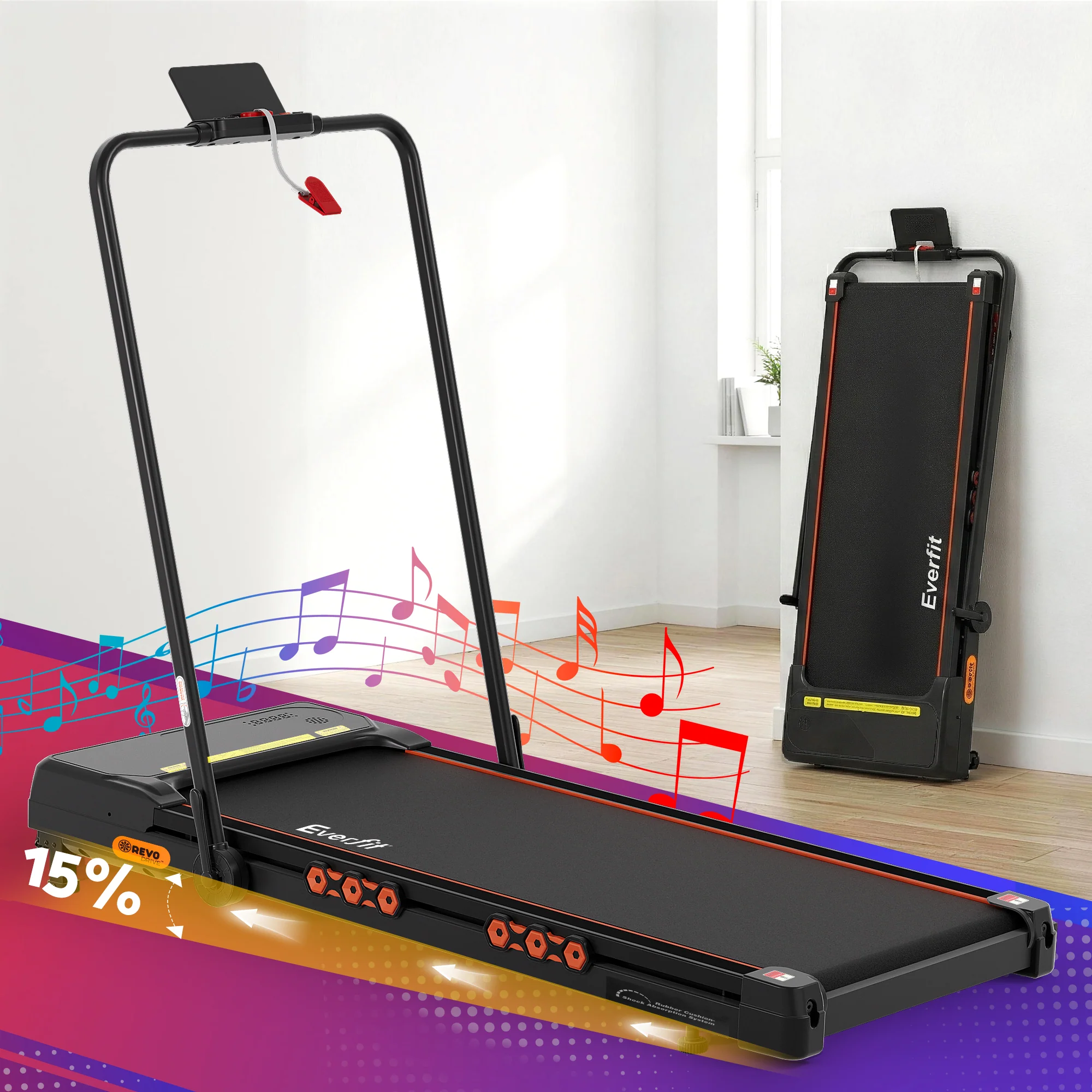 Everfit Treadmill Electric Walking Pad Auto Incline Foldable for Home Gym Black - Image 8