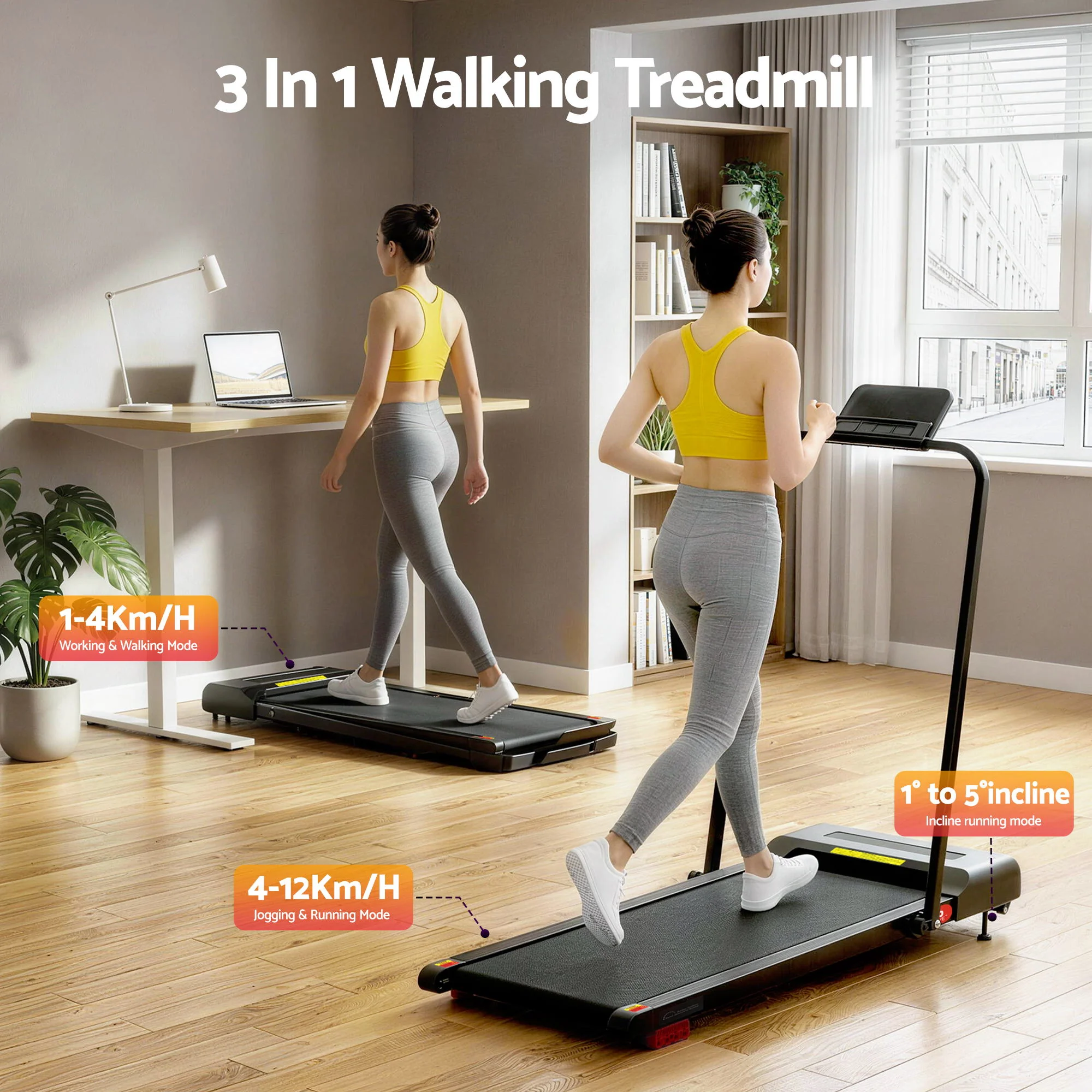 Everfit Treadmill Electric Walking Pad Incline Under Desk 380mm Black - Image 4