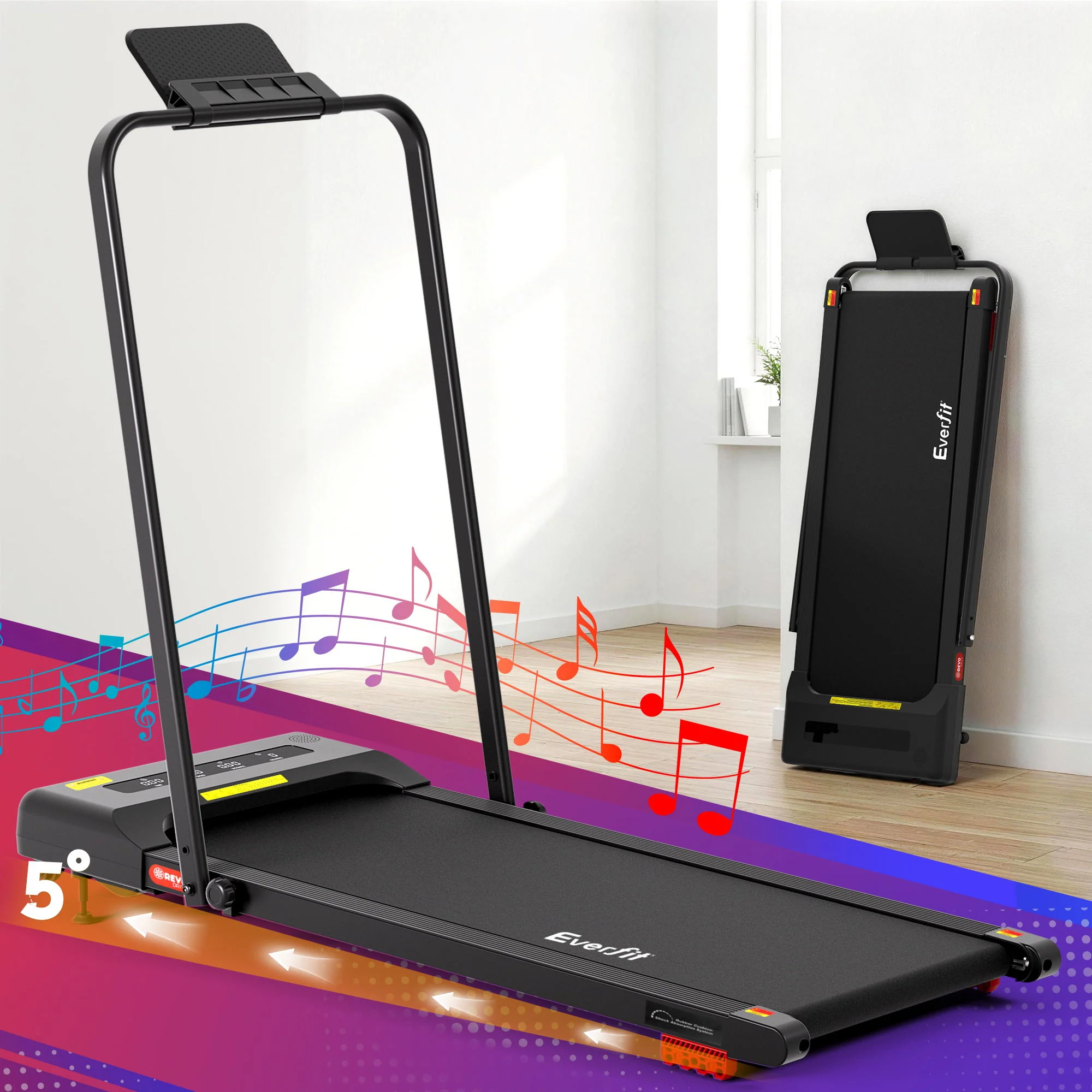 Everfit Treadmill Electric Walking Pad Incline Under Desk 380mm Black - Image 8
