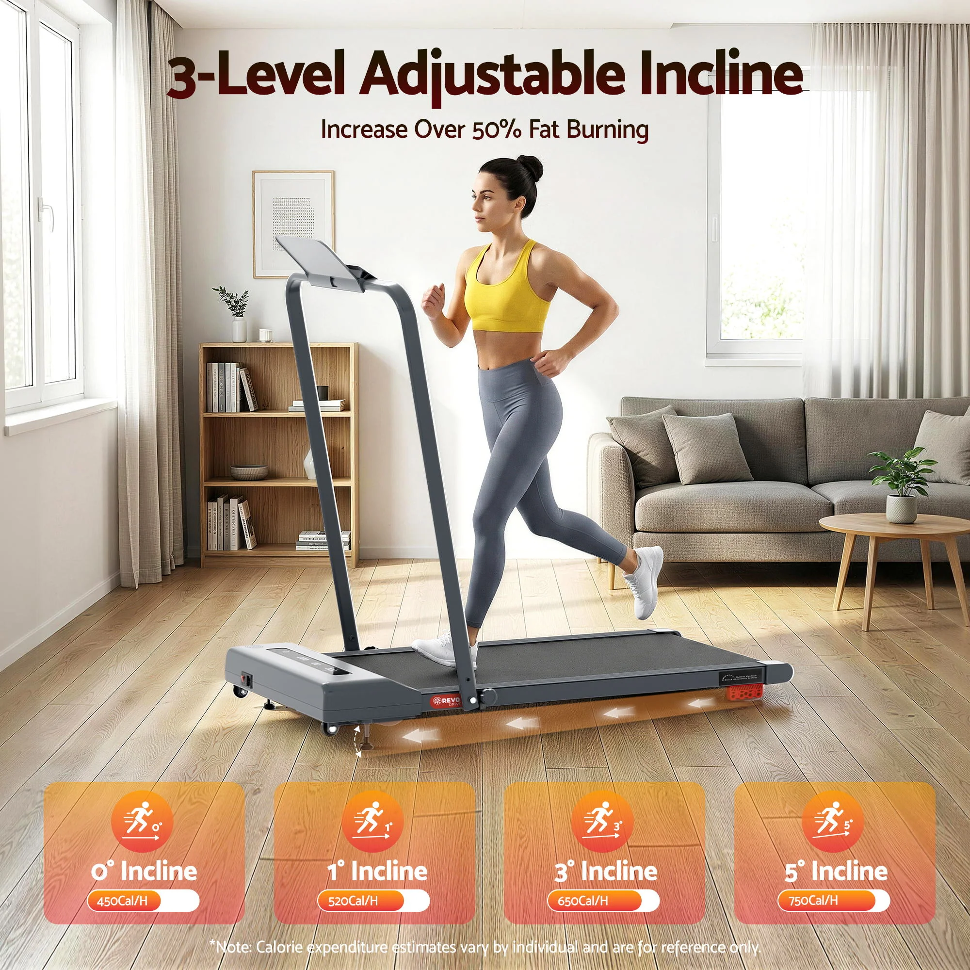 Everfit Treadmill Electric Walking Pad Incline Under Desk 380mm Grey - Image 7