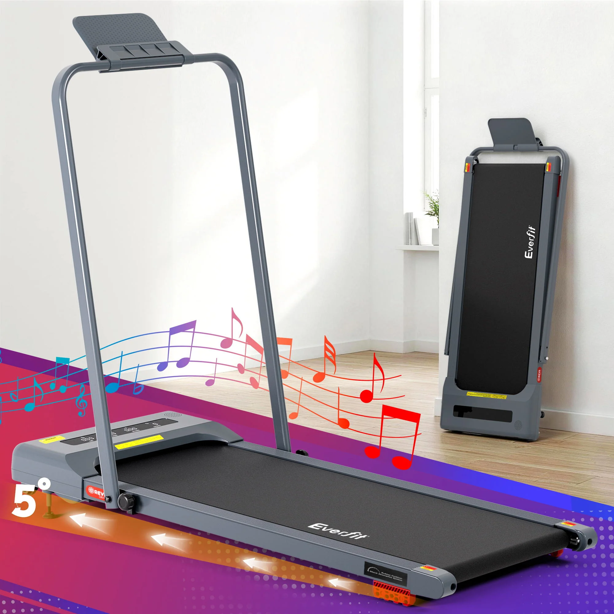 Everfit Treadmill Electric Walking Pad Incline Under Desk 380mm Grey - Image 8