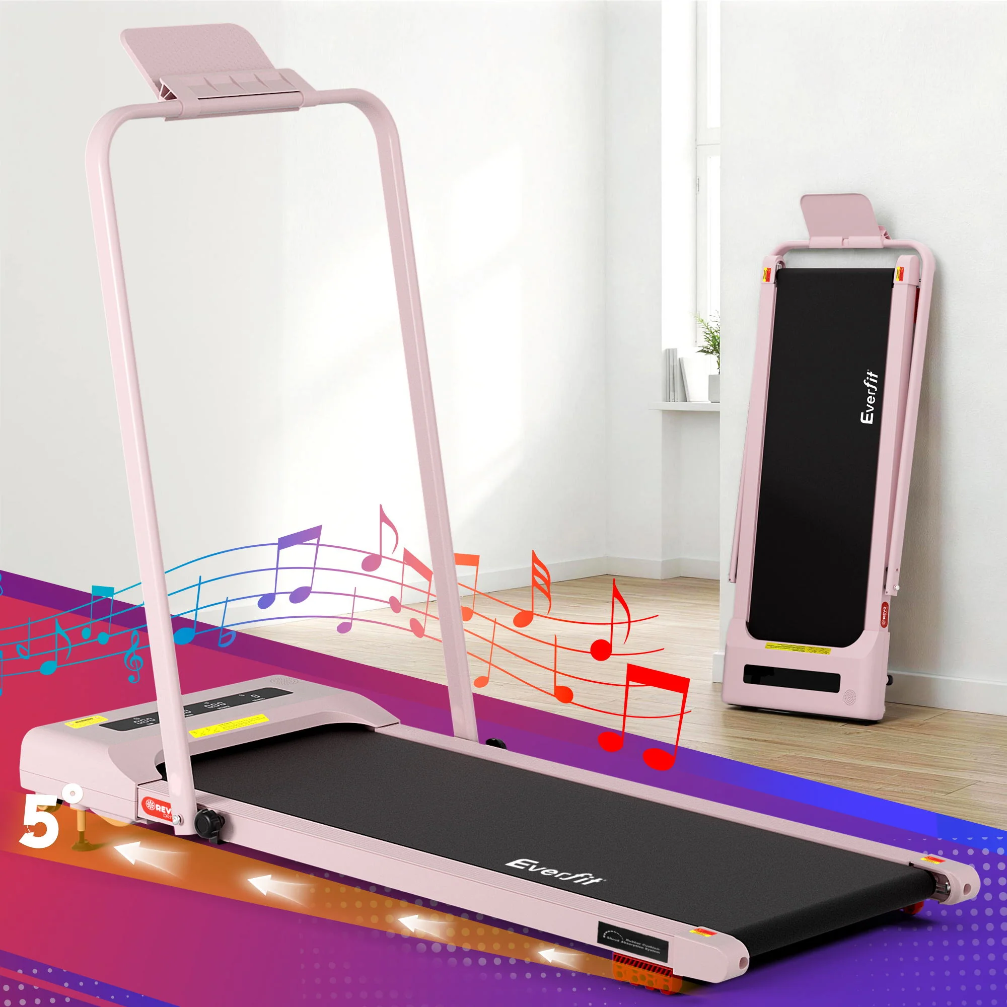 Everfit Treadmill Electric Walking Pad Incline Under Desk 380mm Pink - Image 8