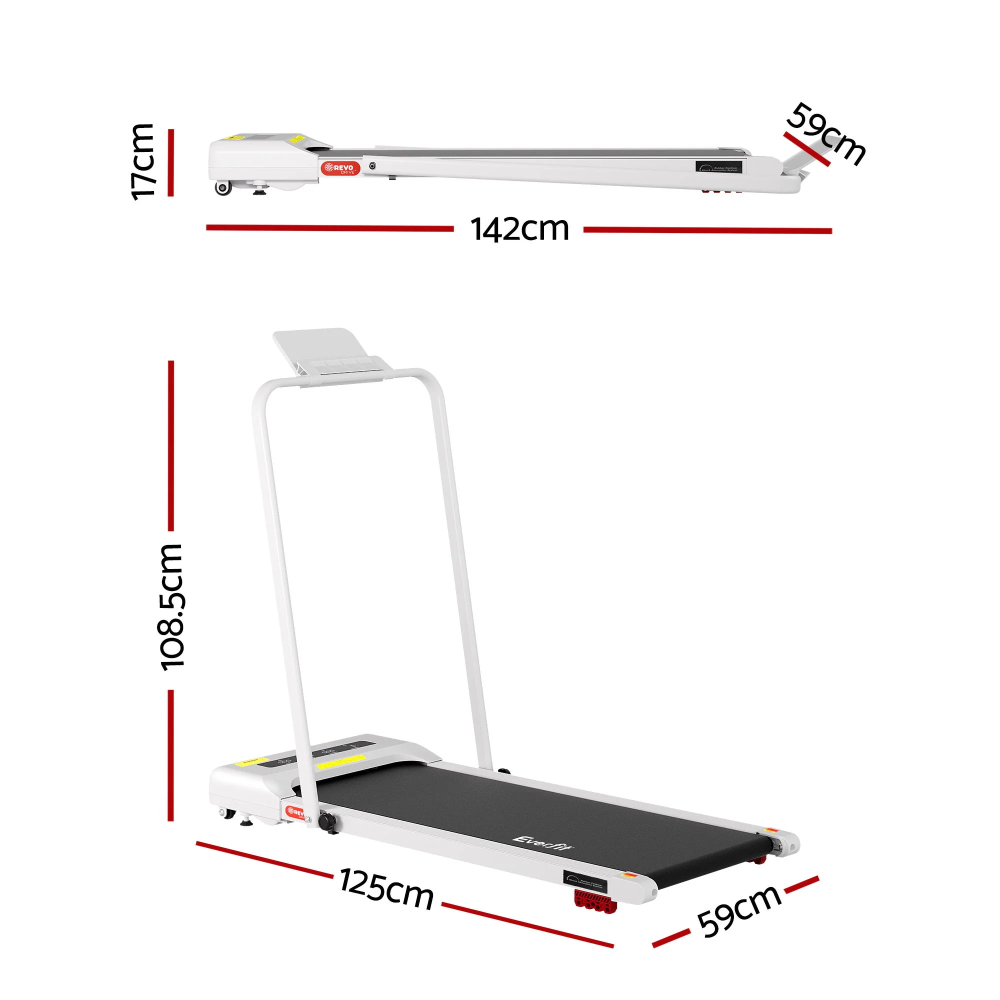 Everfit Treadmill Electric Walking Pad Incline Under Desk 380mm White - Image 2