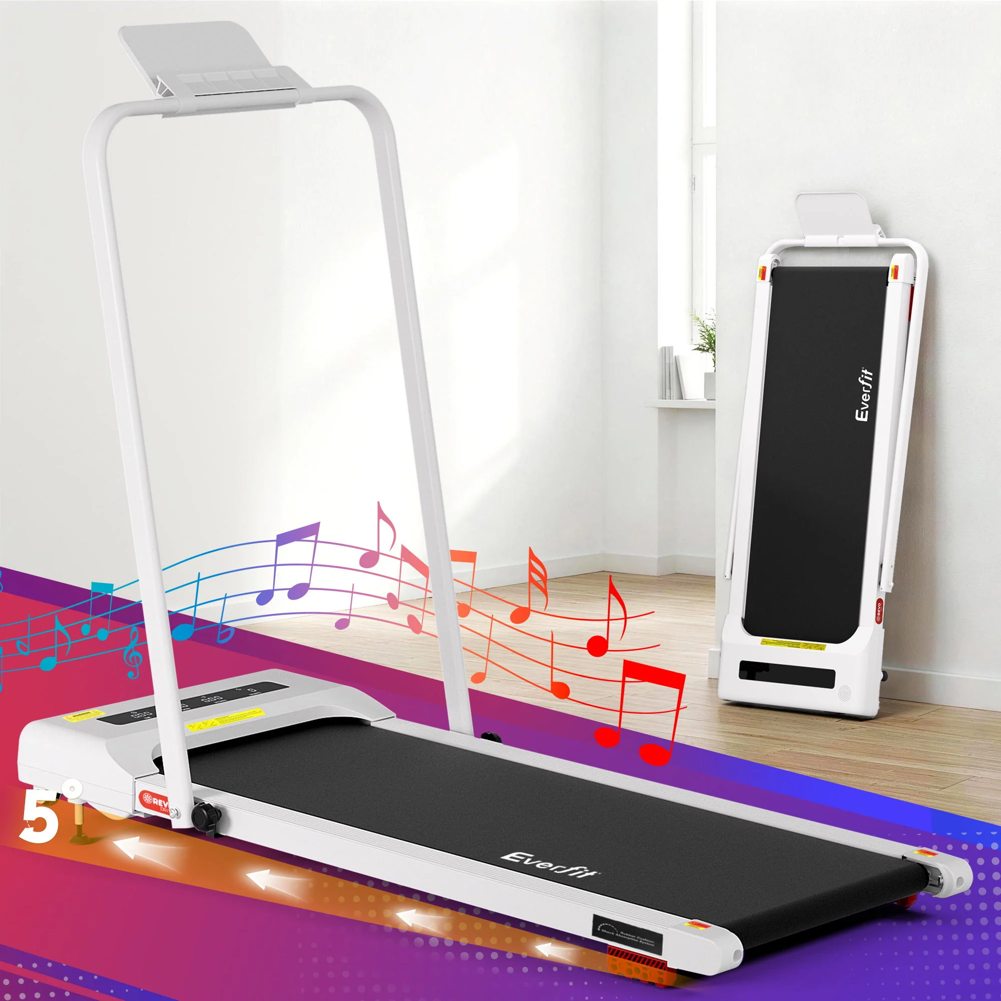 Everfit Treadmill Electric Walking Pad Incline Under Desk 380mm White - Image 8