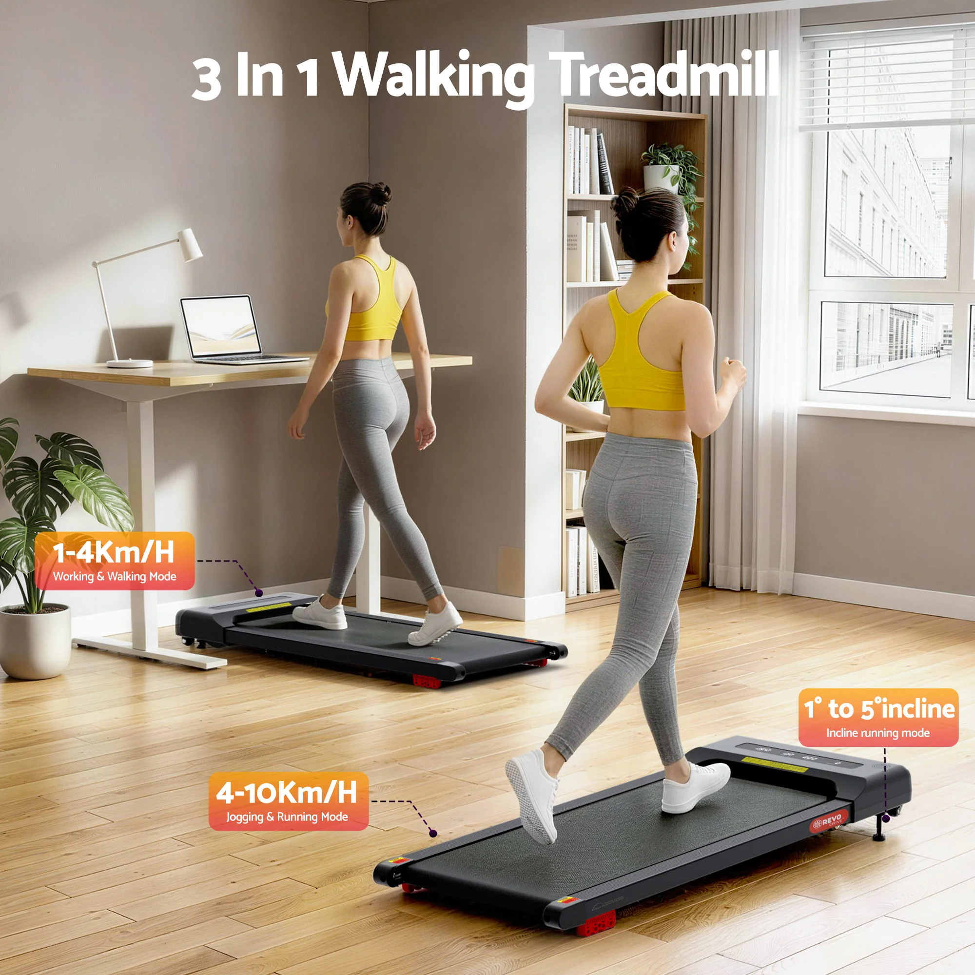 Everfit Treadmill Electric Walking Pad Incline Under Desk Home Gym 380mm Black - Image 4