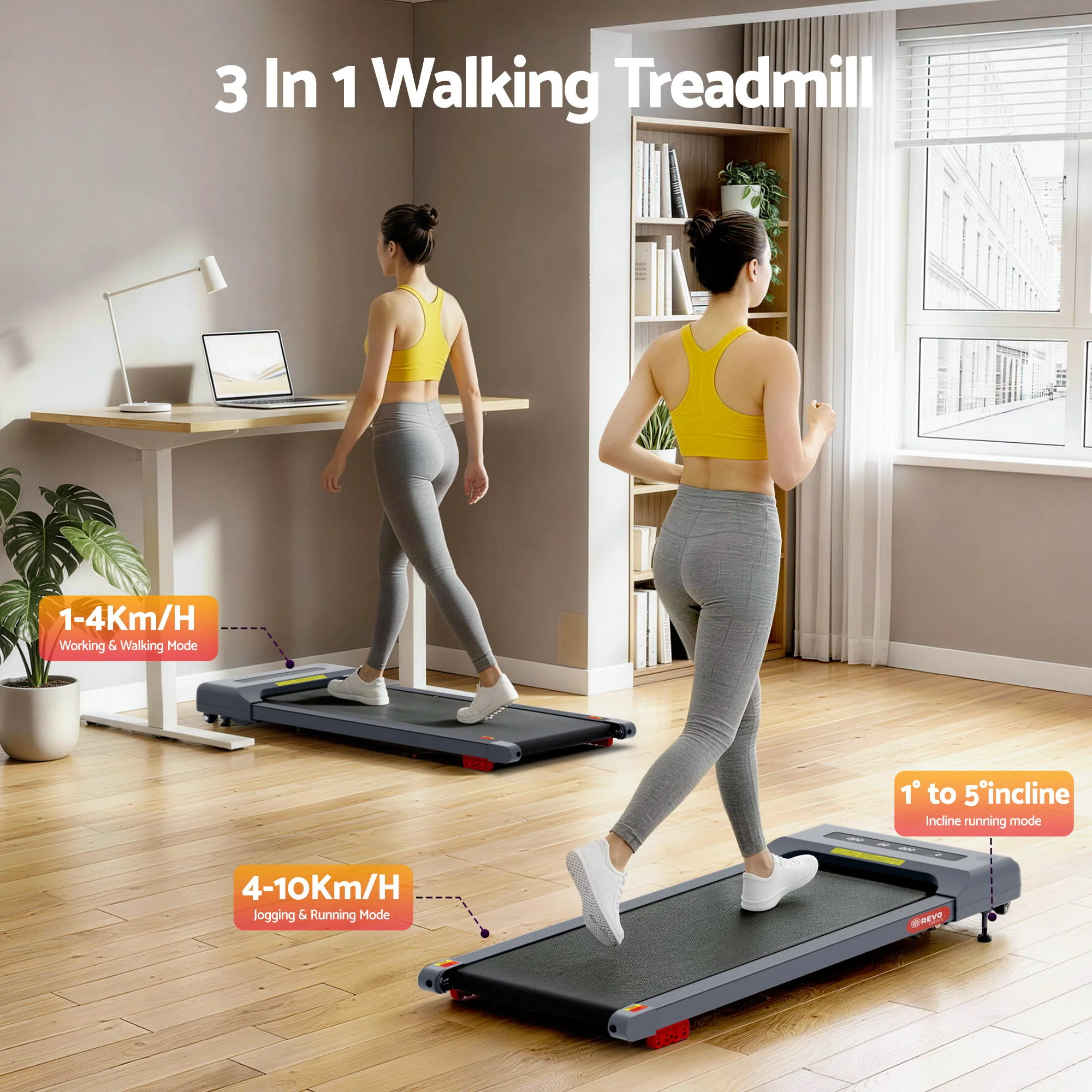 Everfit Treadmill Electric Walking Pad Incline Under Desk Home Gym 380mm Grey - Image 4