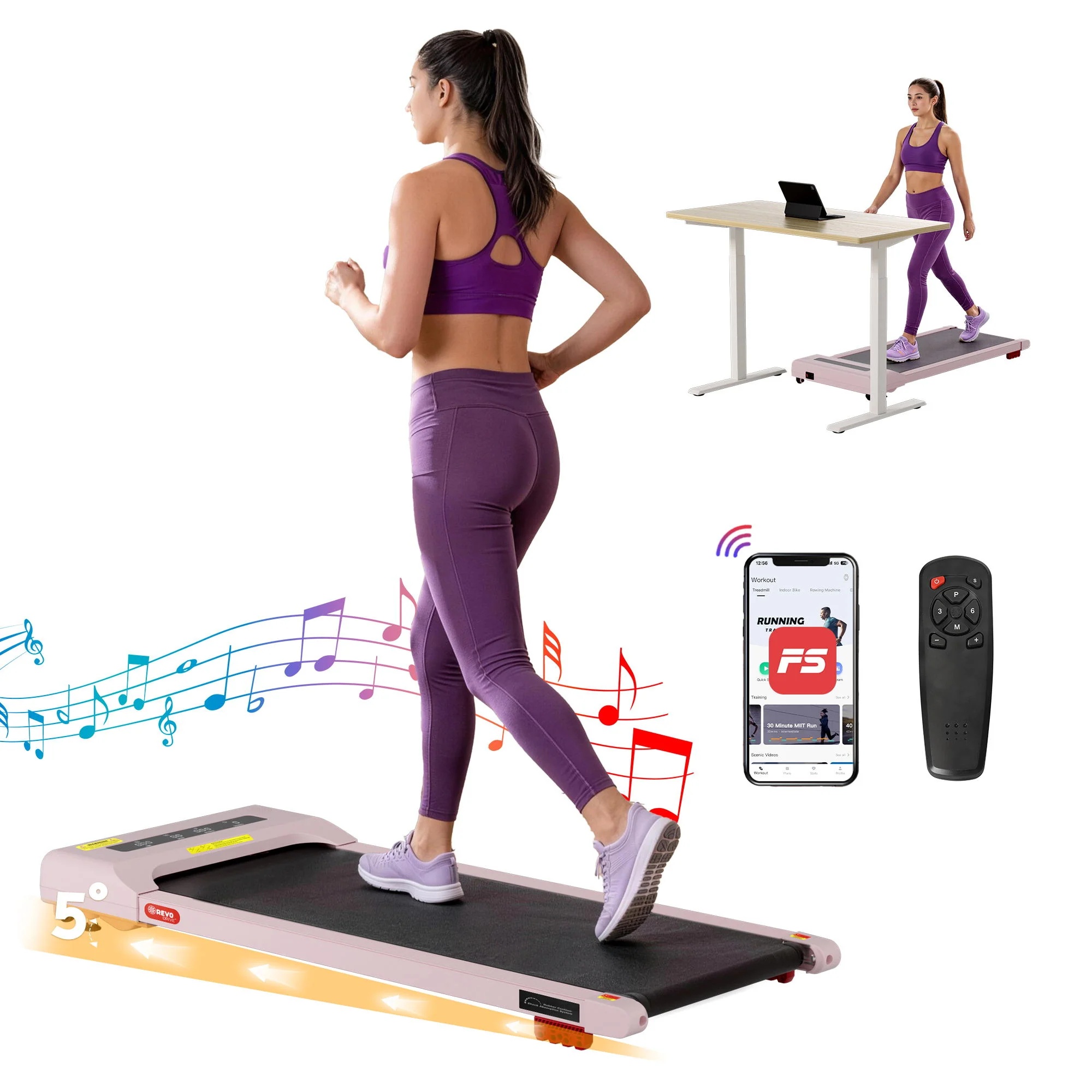 Everfit Treadmill Electric Walking Pad Incline Under Desk Home Gym 380mm Pink