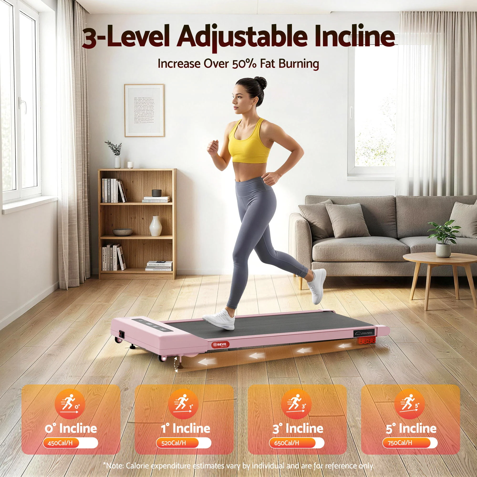 Everfit Treadmill Electric Walking Pad Incline Under Desk Home Gym 380mm Pink - Image 7