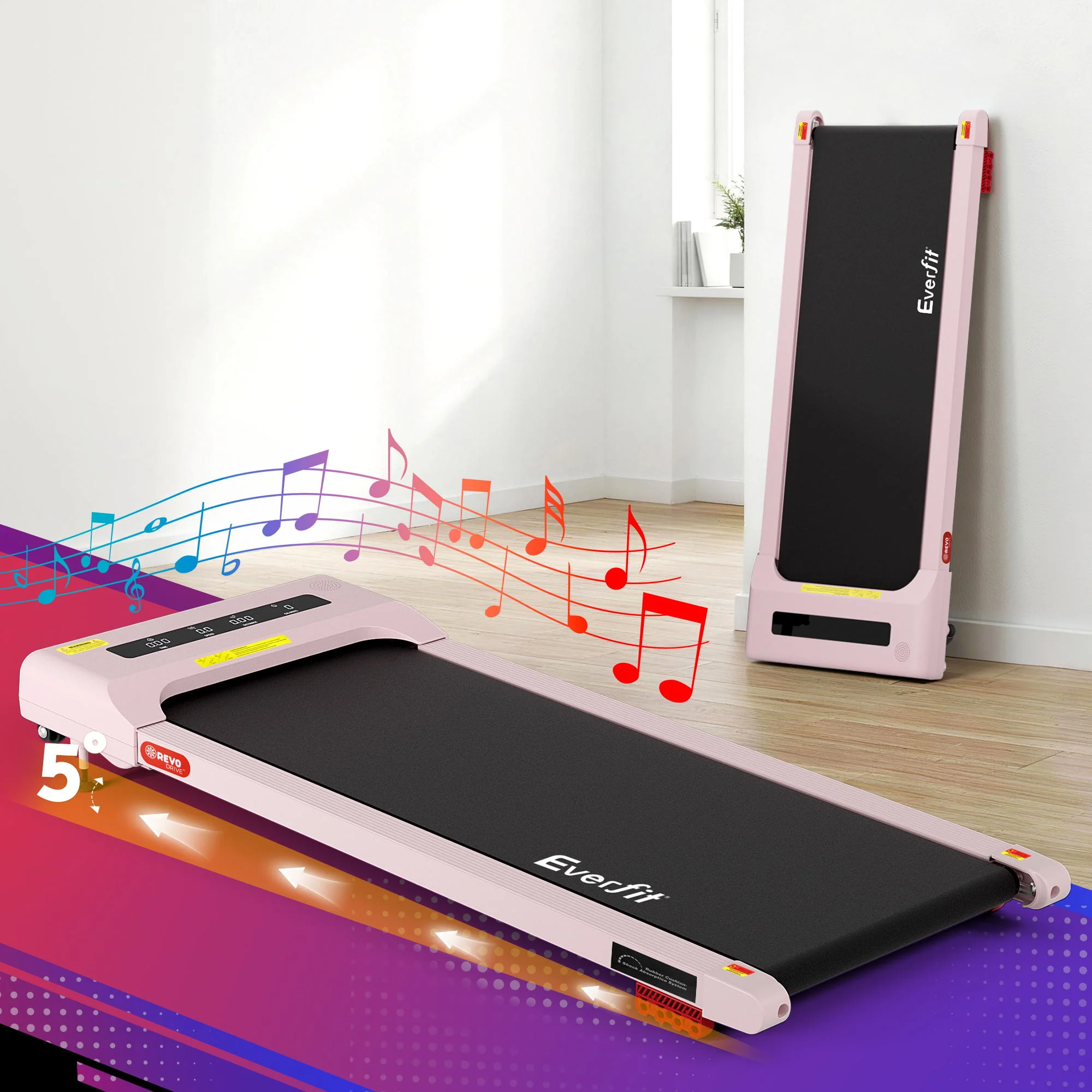 Everfit Treadmill Electric Walking Pad Incline Under Desk Home Gym 380mm Pink - Image 8