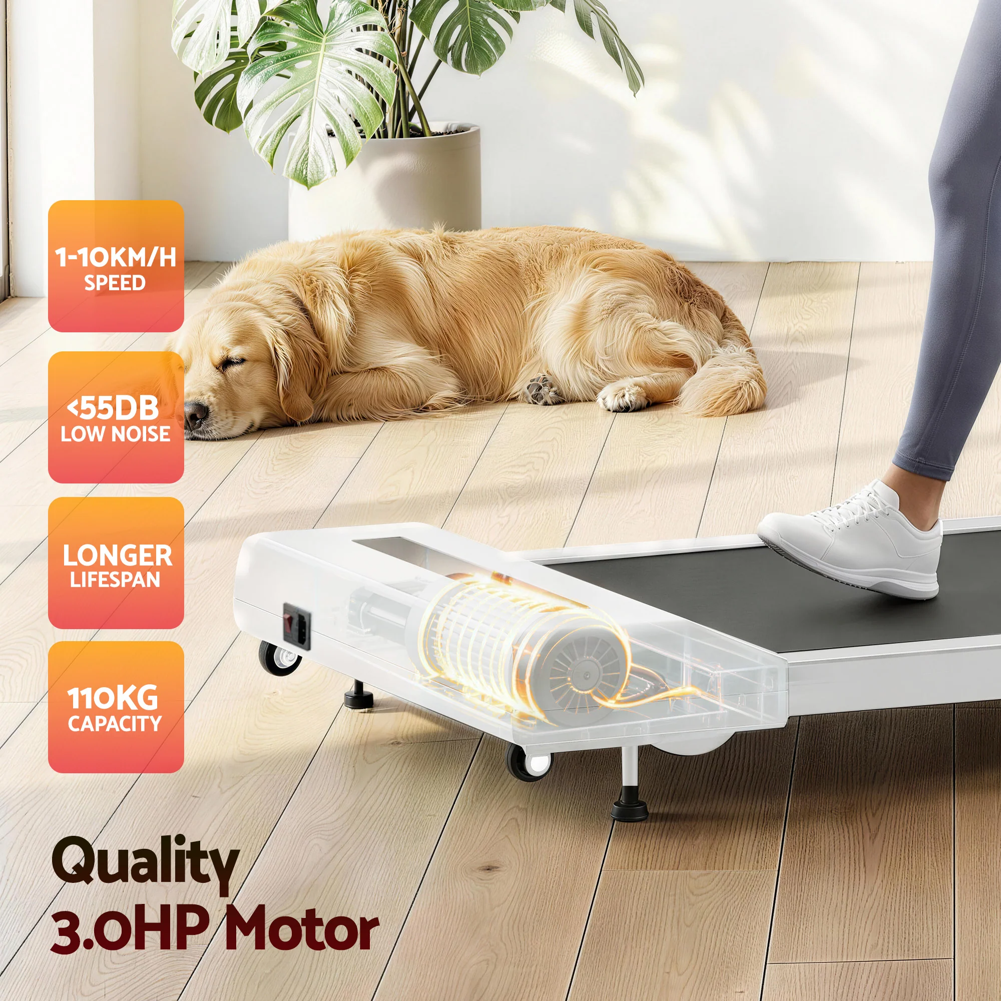 Everfit Treadmill Electric Walking Pad Incline Under Desk Home Gym 380mm White - Image 6