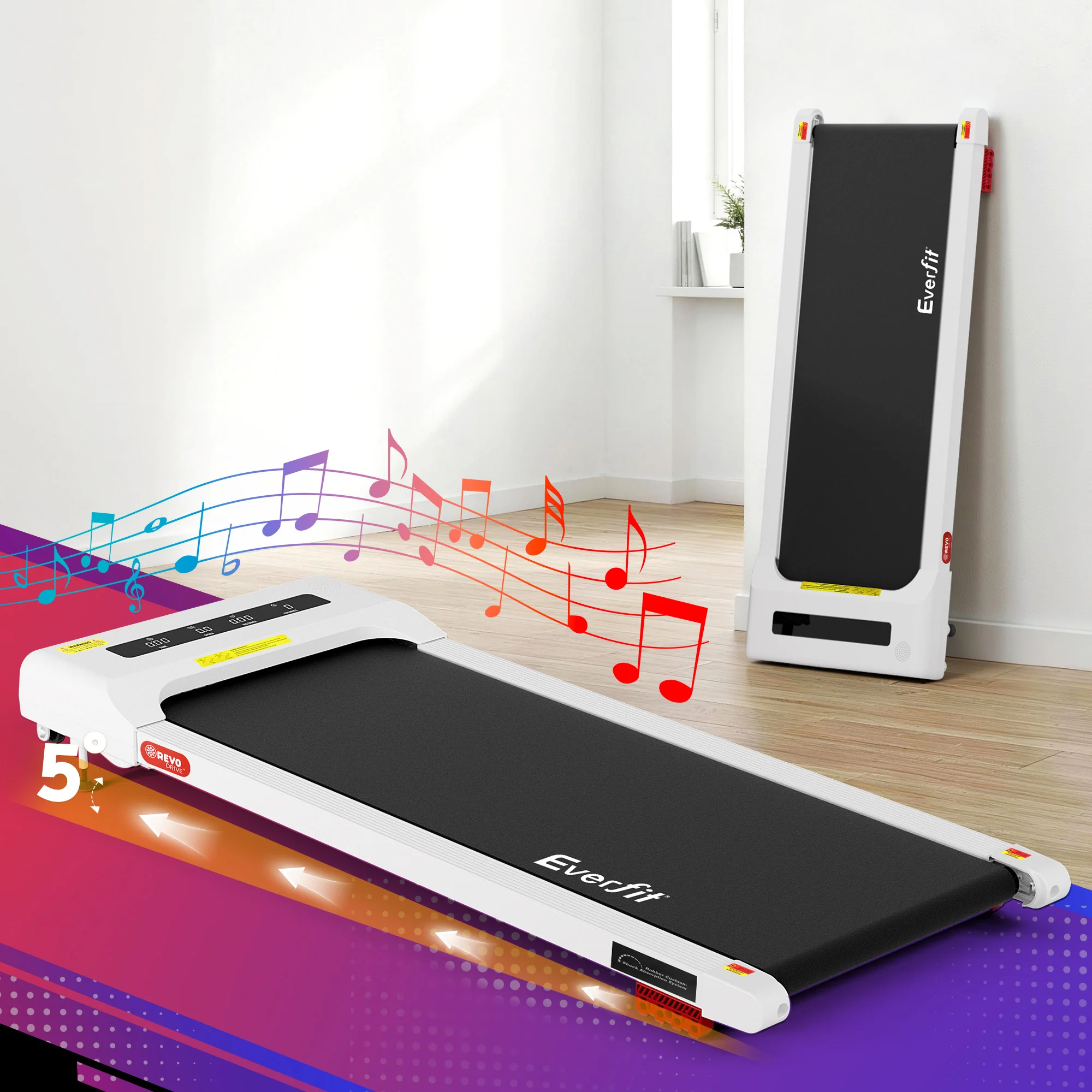 Everfit Treadmill Electric Walking Pad Incline Under Desk Home Gym 380mm White - Image 8