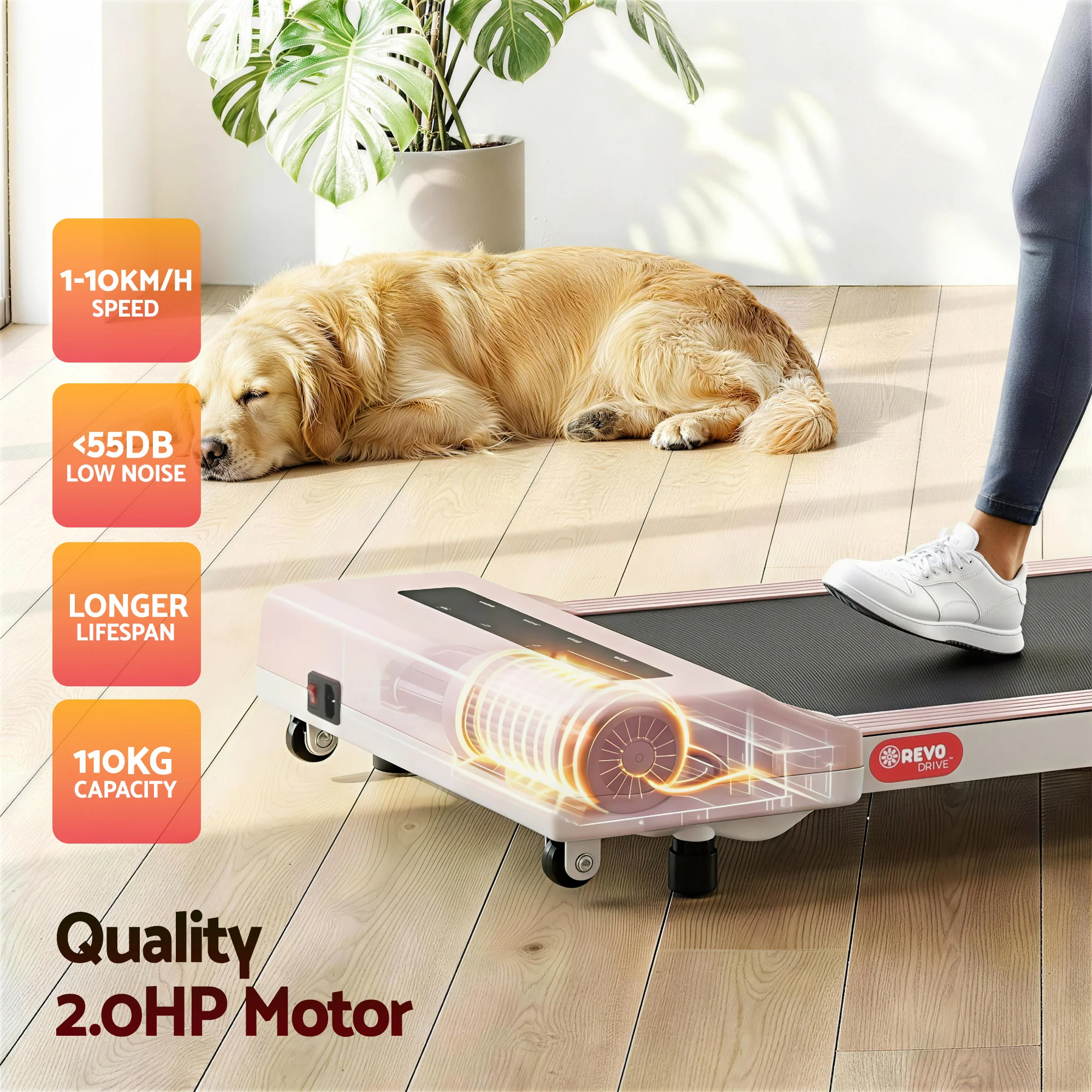 Everfit Treadmill Electric Walking Pad Under Desk Home Gym Fitness 360mm Pink - Image 6