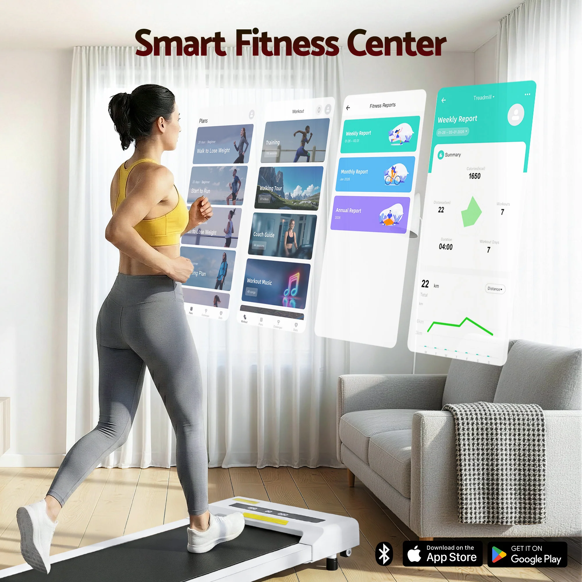 Everfit Treadmill Electric Walking Pad Under Desk Home Gym Fitness 360mm White - Image 4
