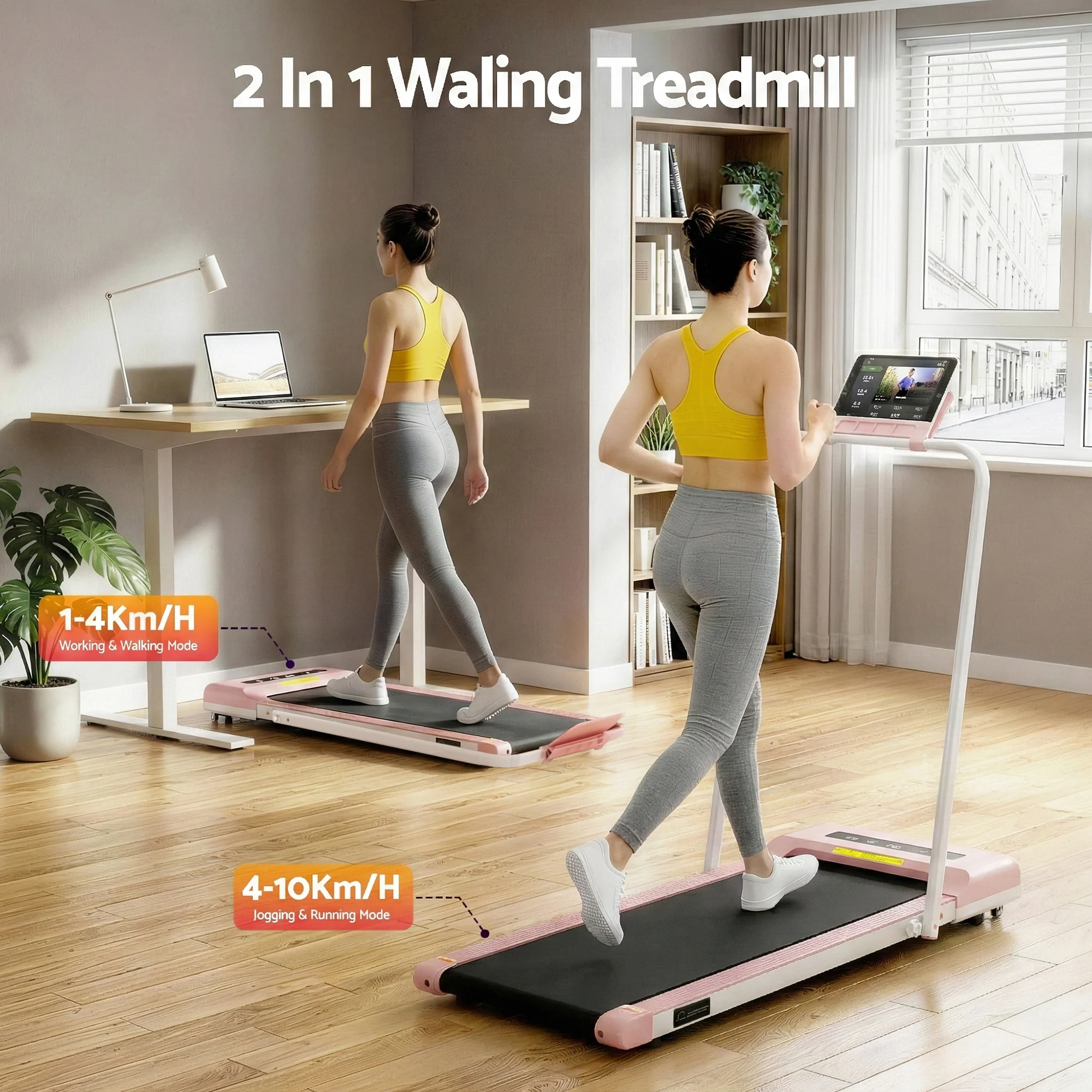 Everfit Treadmill Electric Walking Pad Under Desk Home Gym Fitness 380mm Pink - Image 4