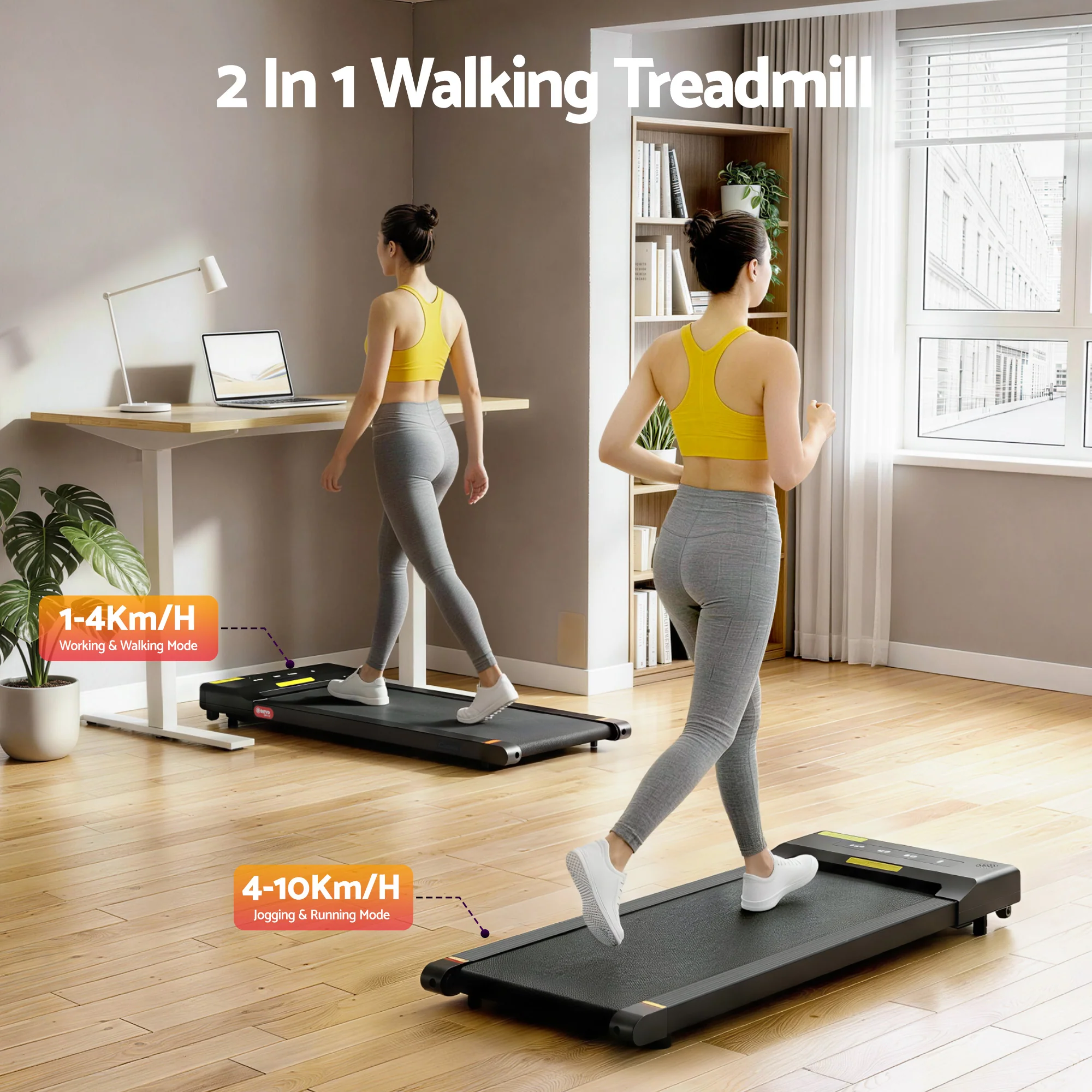 Everfit Treadmill Electric Walking Pad Under Desk Home Gym Fitness 400mm Black - Image 3