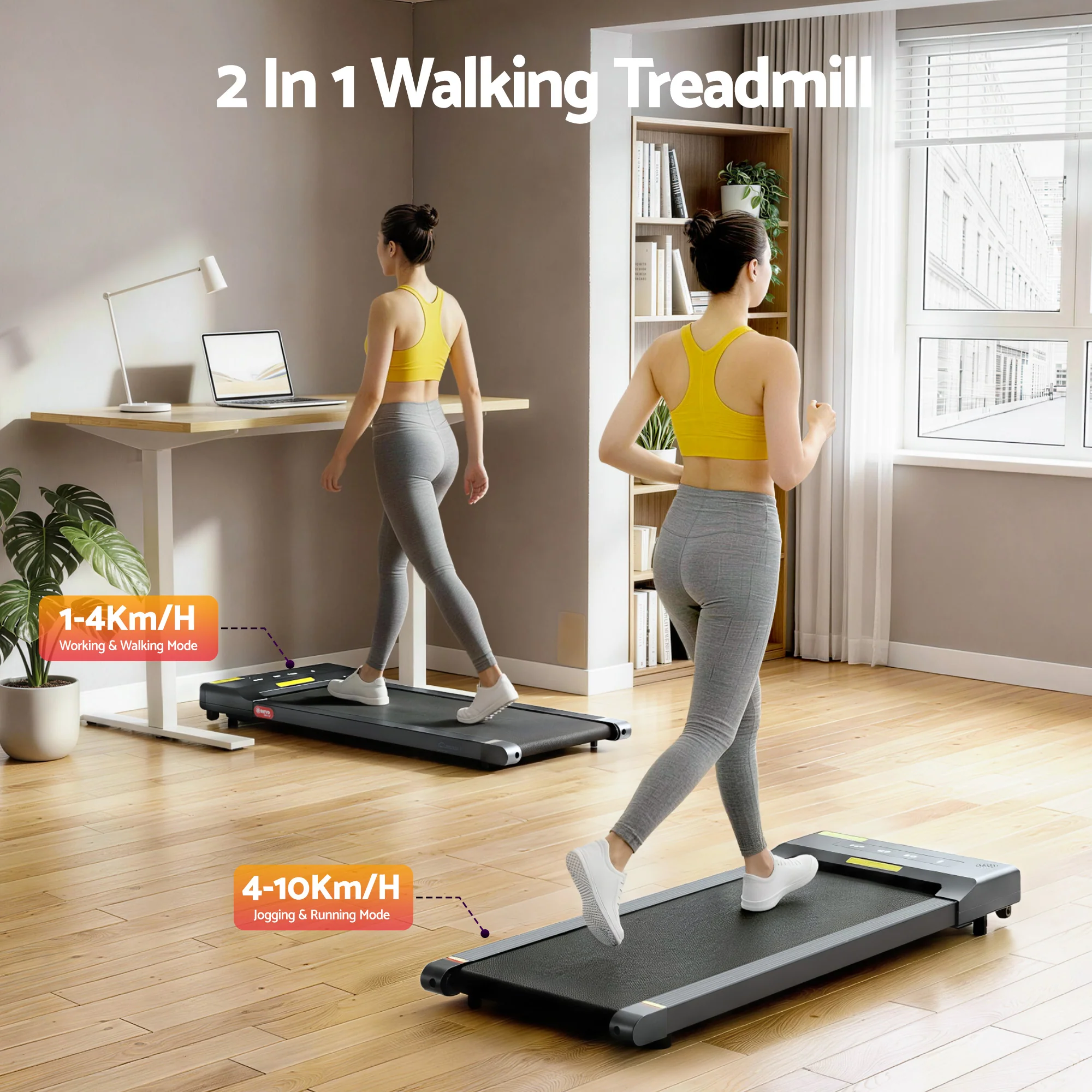 Everfit Treadmill Electric Walking Pad Under Desk Home Gym Fitness 400mm Grey - Image 3